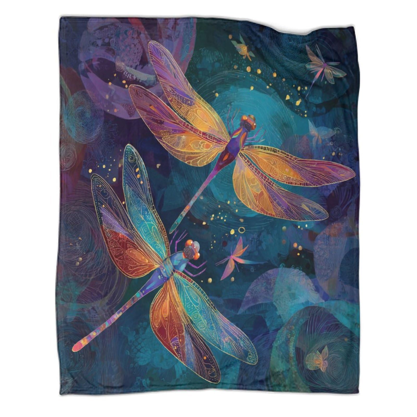 kaiyun Dragonfly Theme Throws,Soft And Warm Printed Flannel for Bed And Sofa 80x90inch(200x230cm)