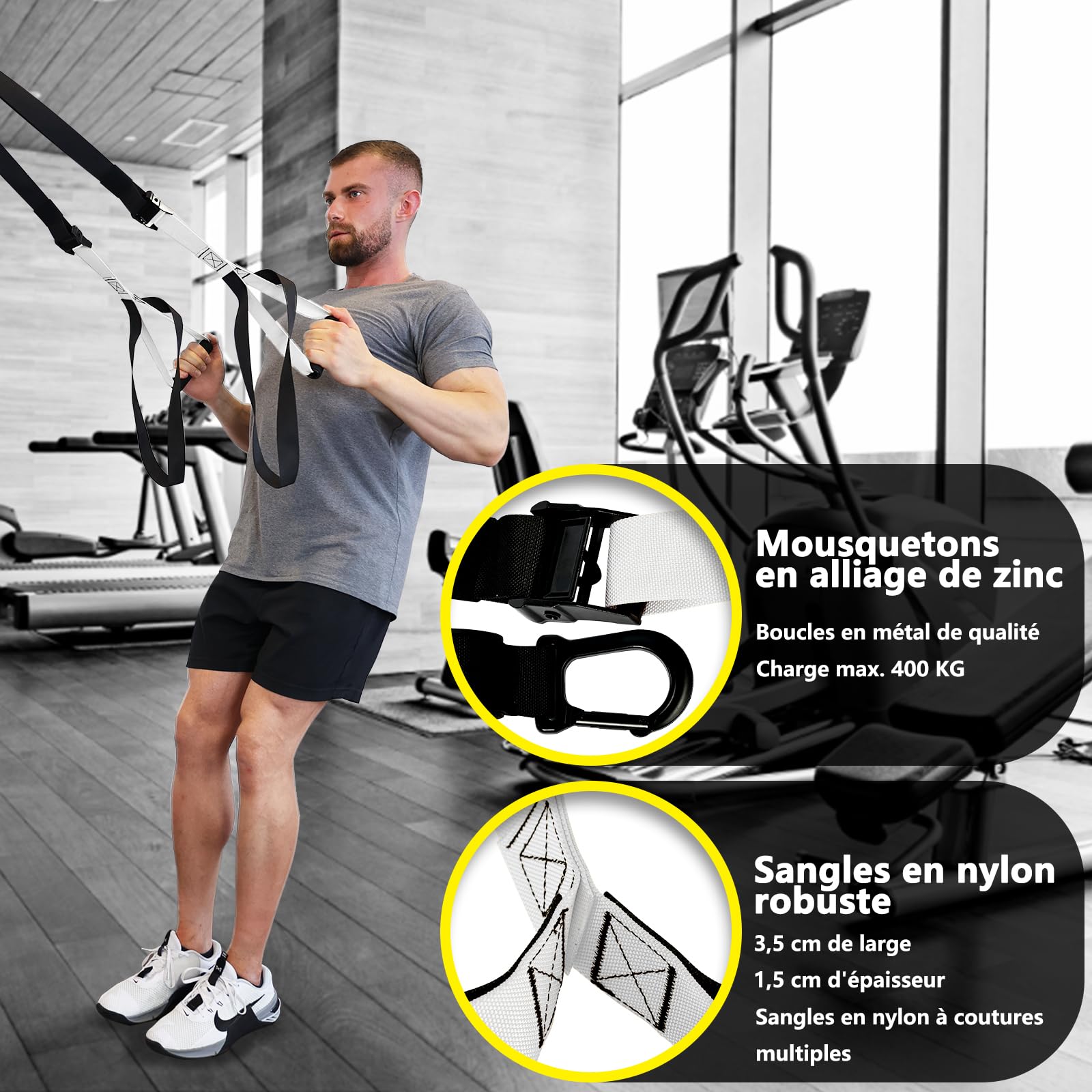 DH FitLife Sangle de Suspension pour tout le corps, Kit d'entraînement pour la musculation et l'entraînement à domicile, résistance corporelle pour la maison et les déplacements