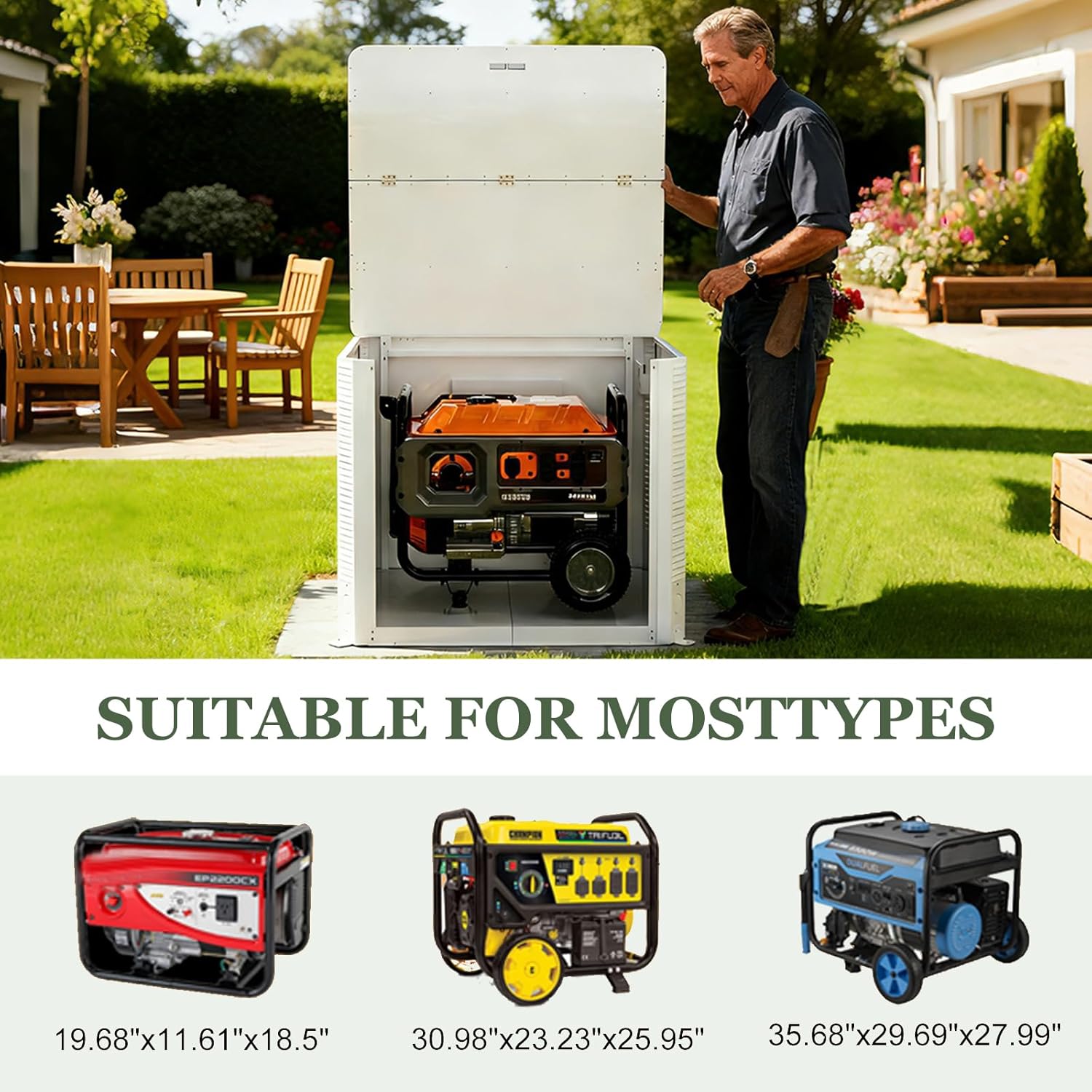 Hudson Generator Box, SD Aluminum Generator Enclosure with Ventilation, Heat Dissipation & Reduce Noise, Accommodates The Maximum Size of 39.4"x32"x31.7", White