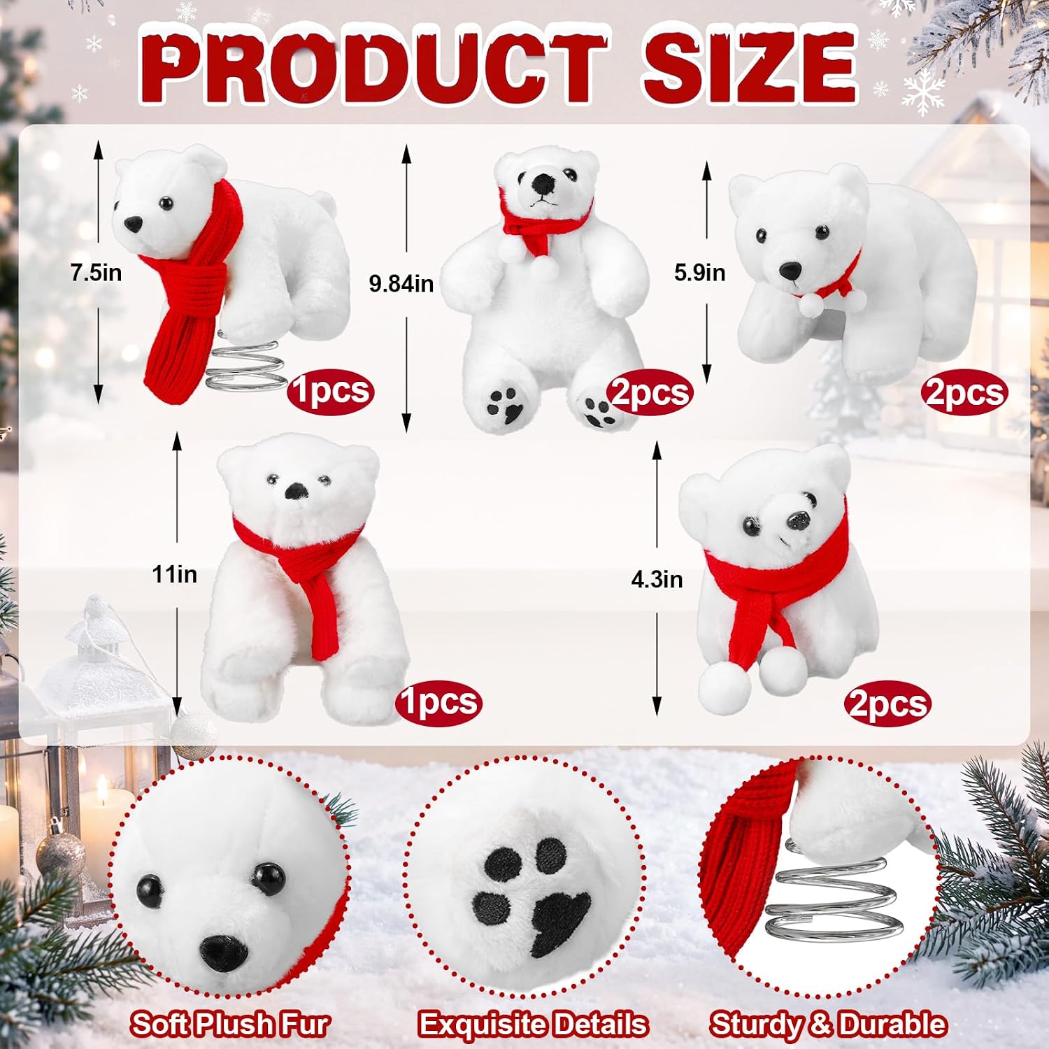 Thenshop 8pcs Giant Polar Bear Plush Christmas Decoration with Red Scarf