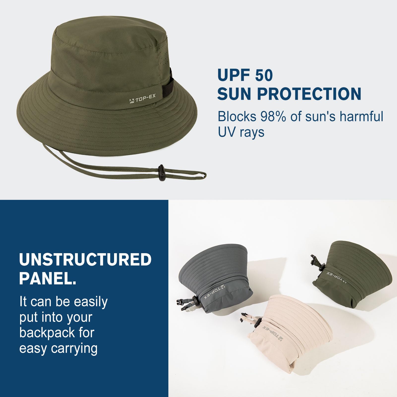 TOP-EX Sombrero de pescador refrescante para hombre, transpirable, protección UV, sombrero de sol para mujer, sombrero de verano al aire libre con ala ancha, sombrero de safari plegable