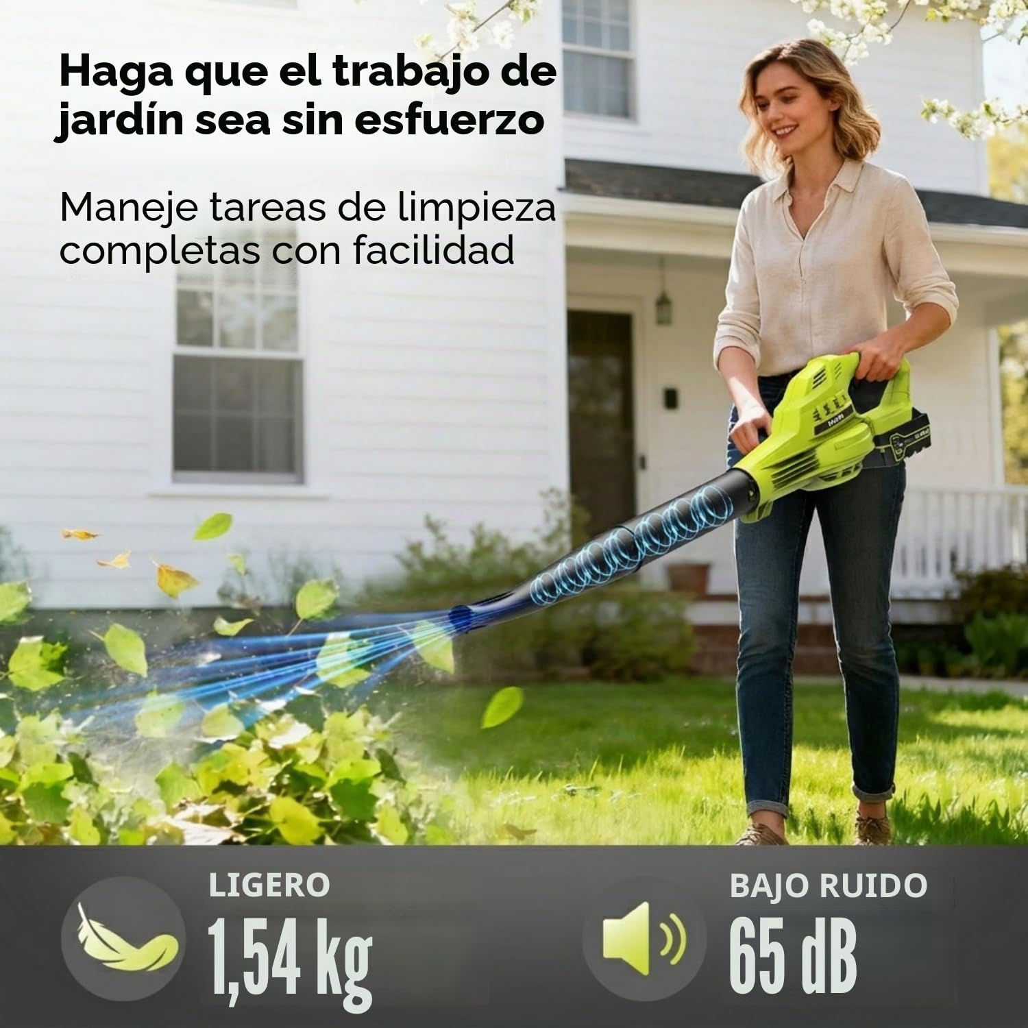 Soplador de Hojas sin Cable con 2 Baterías de 4000 mAh y Cargador, 242 km/h, Soplador Eléctrico Ligero con 3 Velocidades, Soplador a Batería Compacto para Hojas, Polvo, Jardín