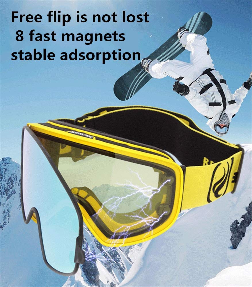 Hommes Ski Snowboard Lunettes, Facile À Changer Aimants Monture Et Verres sans Décoller Sphérique Anti-Buée Lunettes De Neige