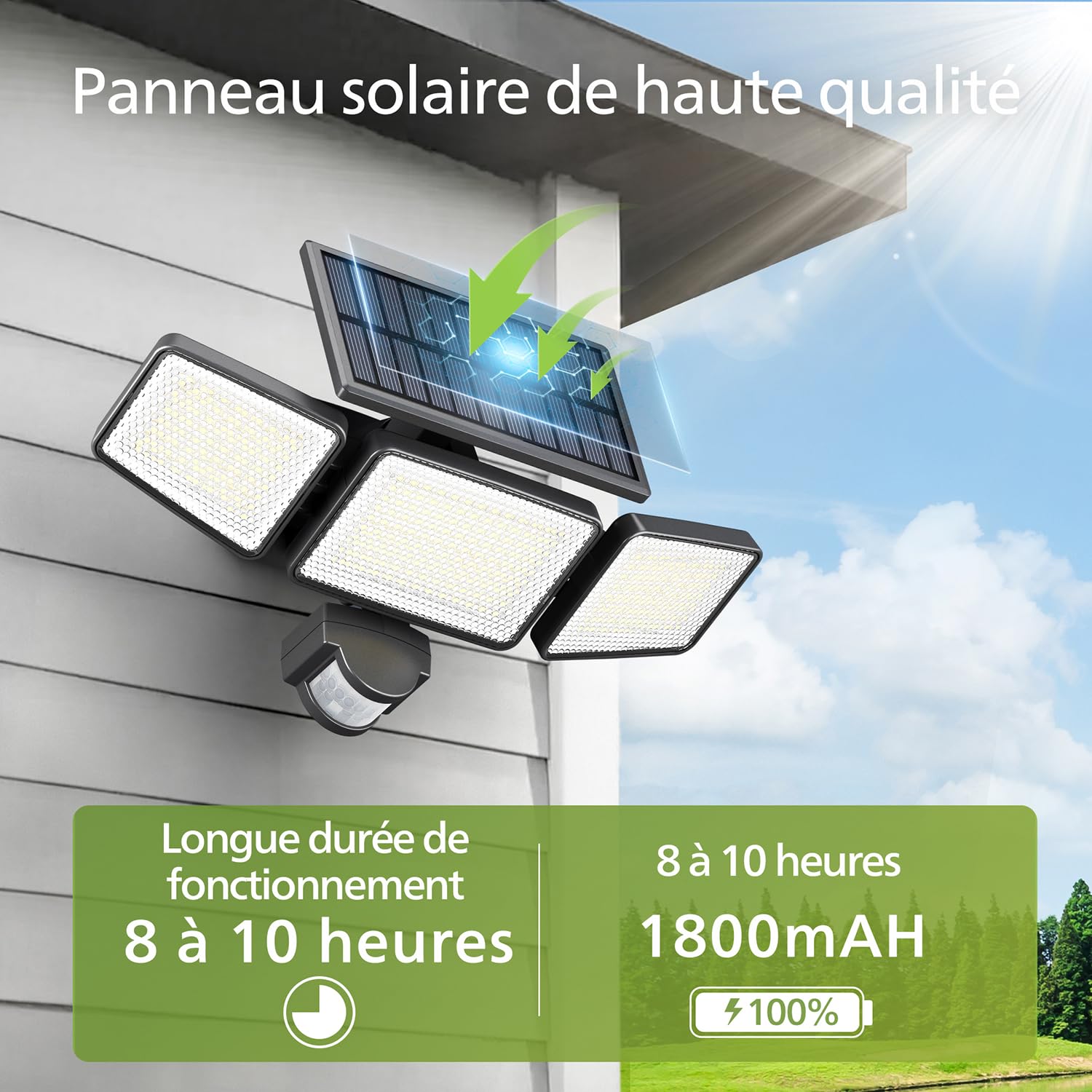 Philips Lampada di Sicurezza a Energia Solare per Esterno, 302 LED, 1200 lm, Faretto da Parete Impermeabile a Energia Solare con Sensore di Movimento PIR, 3 Teste, IP65 Impermeabile, 3 Modalità (2)