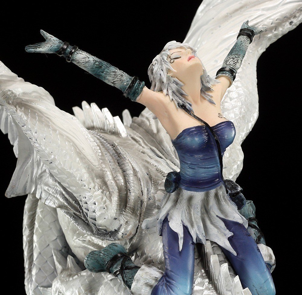 Unbekannt Große Drachen Figur - Candidus mit Drachenreiter - Drachenfigur Deko Gothic Figuren