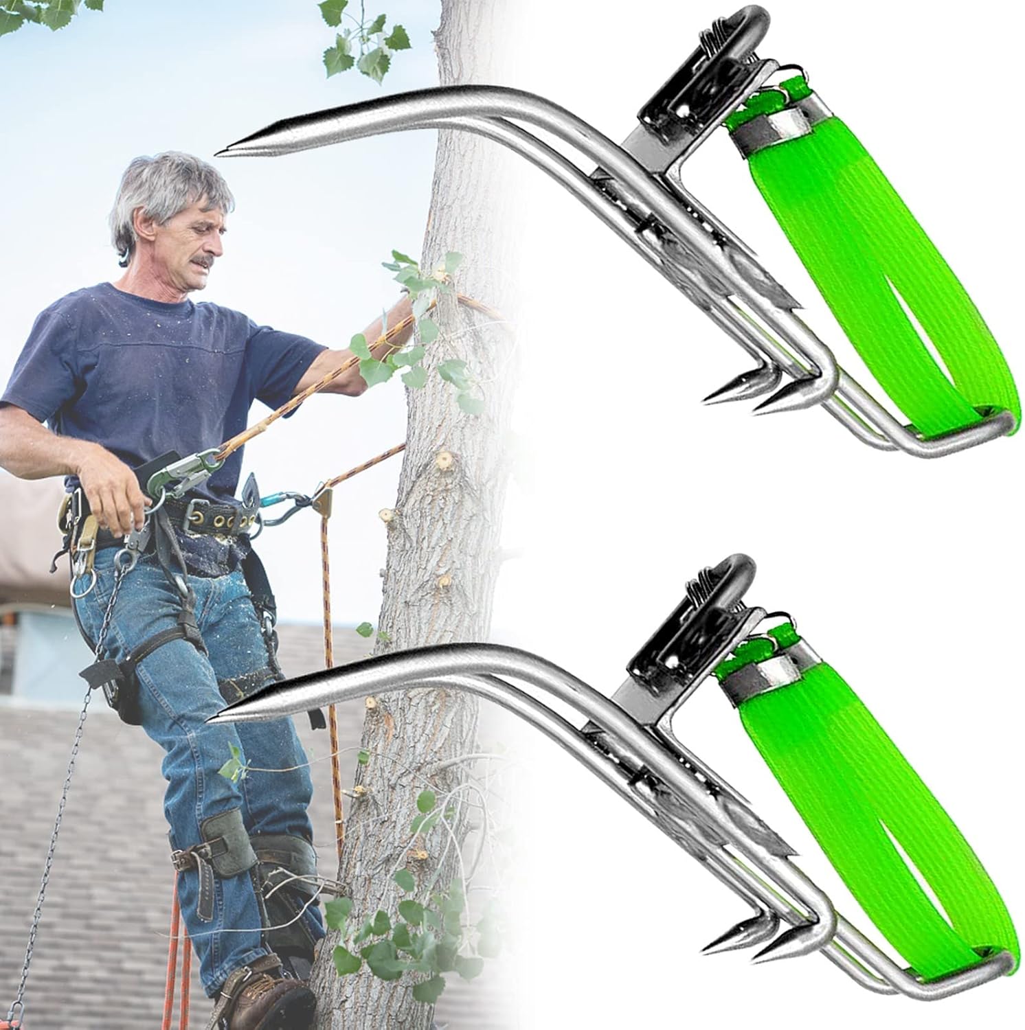 4 Claws Tree Climbing Spikes, Tree Climbing Equipment Set, Tree Climbing Tools Lumberjack Climbing Spikes Pole Shoes Stainless Steel 304 Hunt Tomb