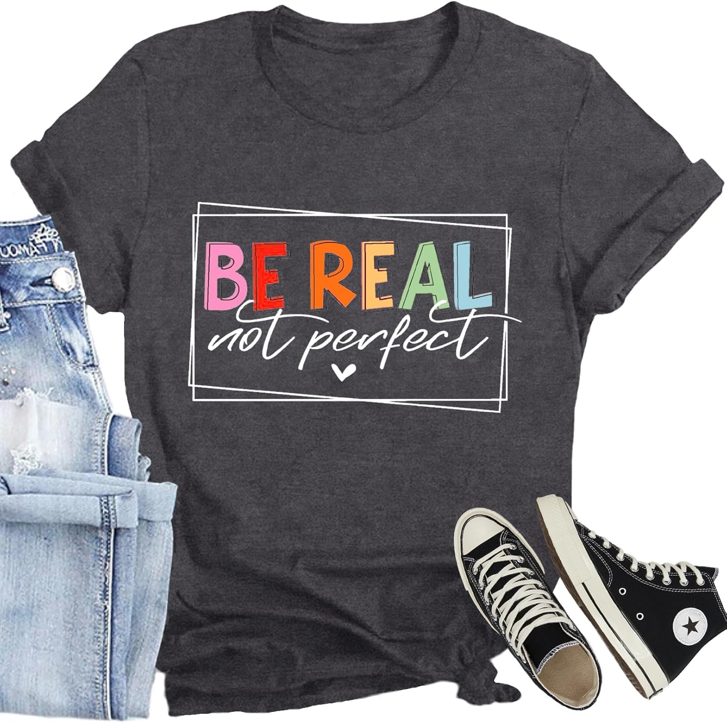 Women Be Kind Shirt Be Real Not Perfect Print T-Shirt Inspirational LGBTQ Pride Tee Tops