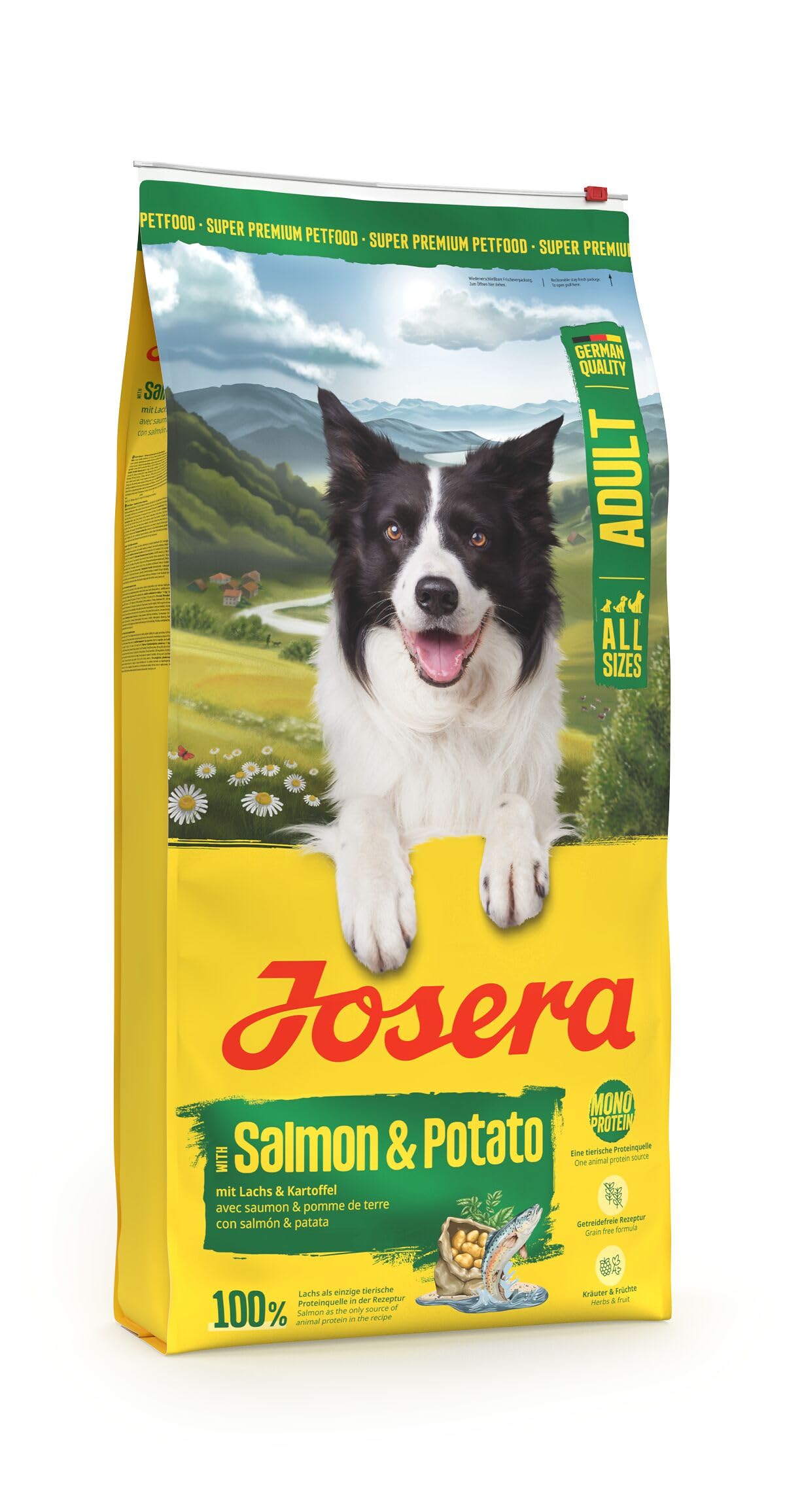 JOSERA Lachs & Kartoffel (1 x 12,5 kg) | Adult | Premium Trockenfutter für ausgewachsene Hunde (auch Senioren) | Monoprotein - 100% Lachs | wenig Protein | getreidefrei | Hundefutter | 1er Pack