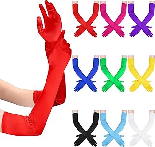 9 Pcs Long Satin Gloves for Women Elbow Length Opera Gloves 1920s Evenin...