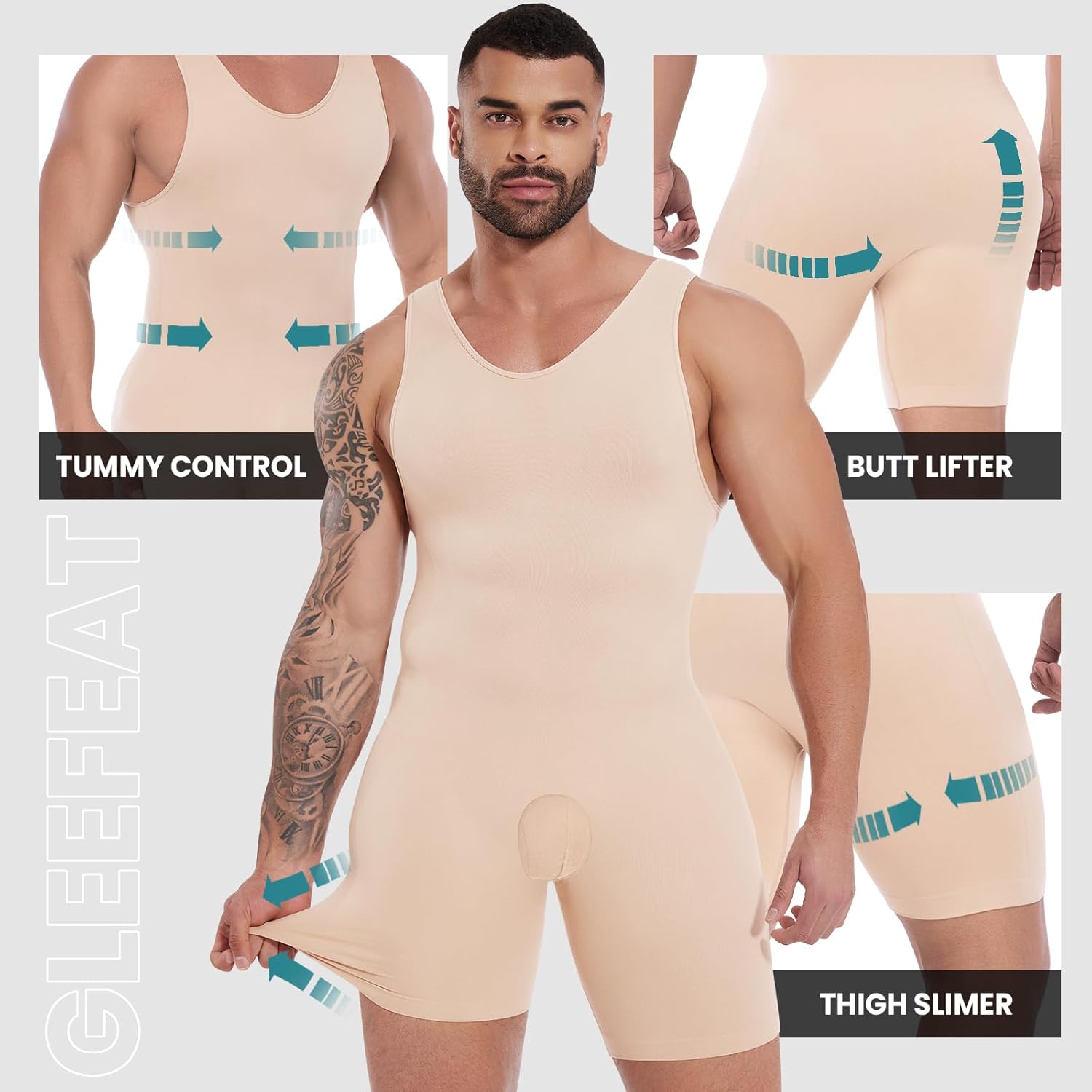 Mens Shapewear Bodysuit Tummy Control Full Body Shaper Compression Undershirt Thigh Slimmer Fajas Para Hombres - Image 3