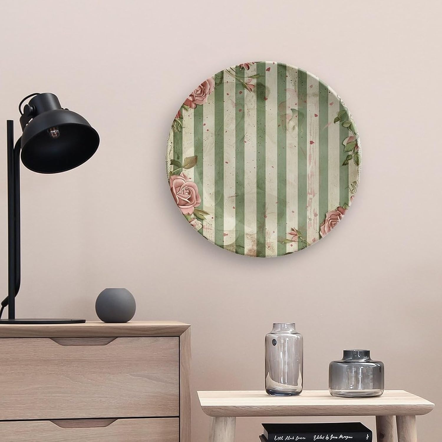 Bone China Decorative Plates Roses And Green Plants Ceramic Decorative Plate Wall Decor with Display Stand Ceramic Ornaments for Wall Hanging Decoration