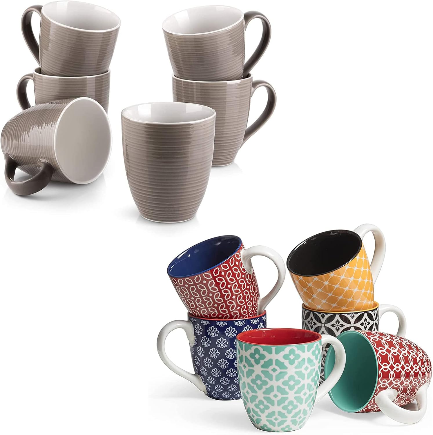 DOWAN Coffee Mugs Set of 6, Large Porcelain Mugs 16 oz for Coffee Tea and Cocoa, Vibrant Colors