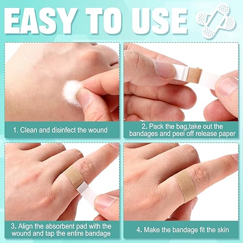 Miniatura 4 de Weewooday 300 vendajes pequeños, vendajes para la nariz, tela, adhesivo, flexible, transpirable, 0.34 x 1.6 pulgadas