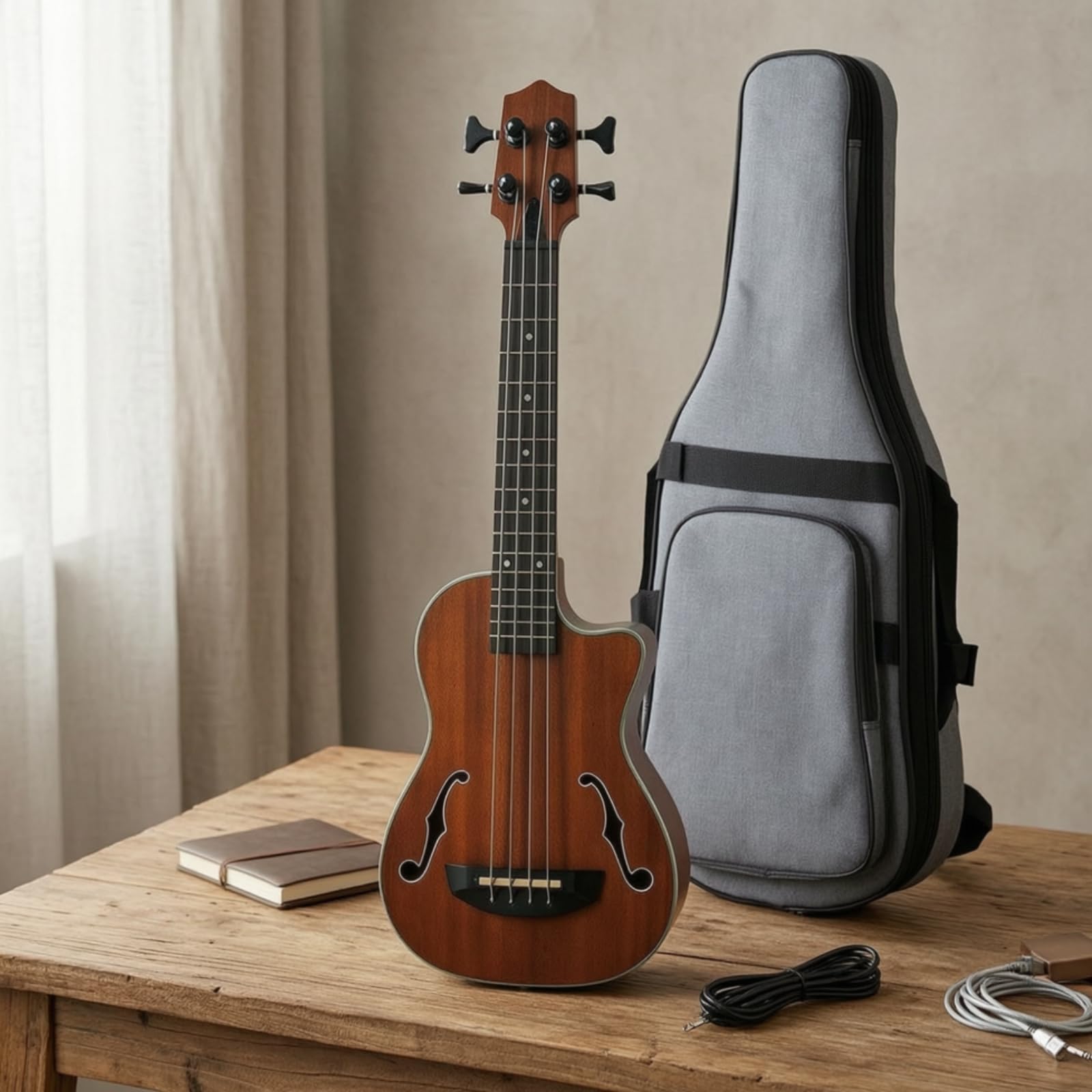 Bass Ukulele Basso Acustico Elettroacustico 30 Pollici Corpo in Tastiera in Palissandro Accesso Facile Ai Tasti Corde, style to 3