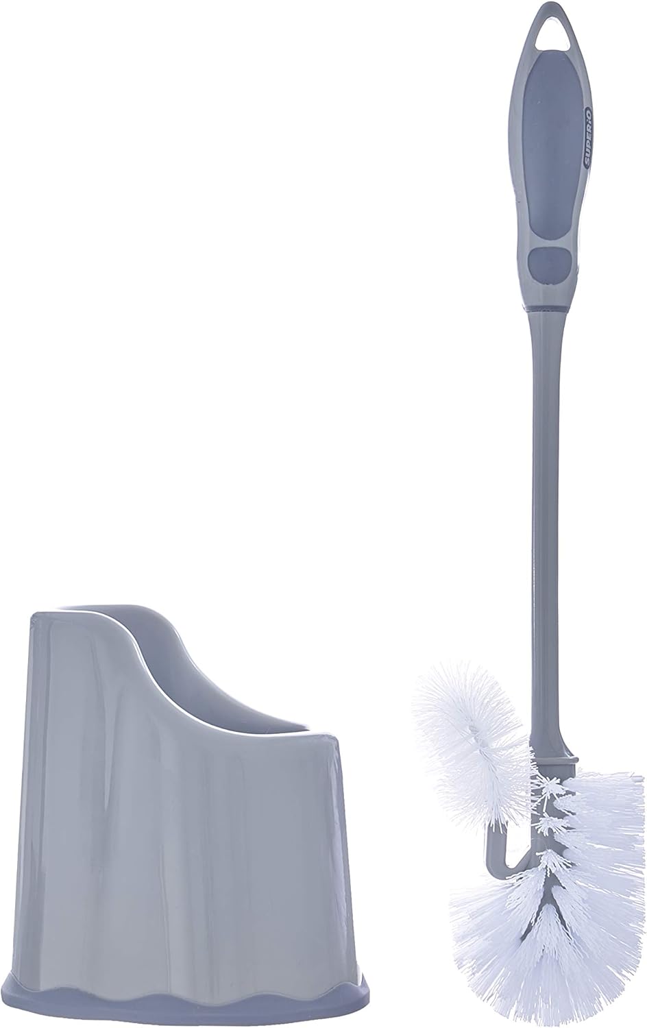 Superio Toilet Bowl Brush and Holder with Under Rim Cleaner for Bathroom, Toilet Brush and Caddy with Non Scratch Bristles and Under Rim Lip Brush, Grey (2 Pack)