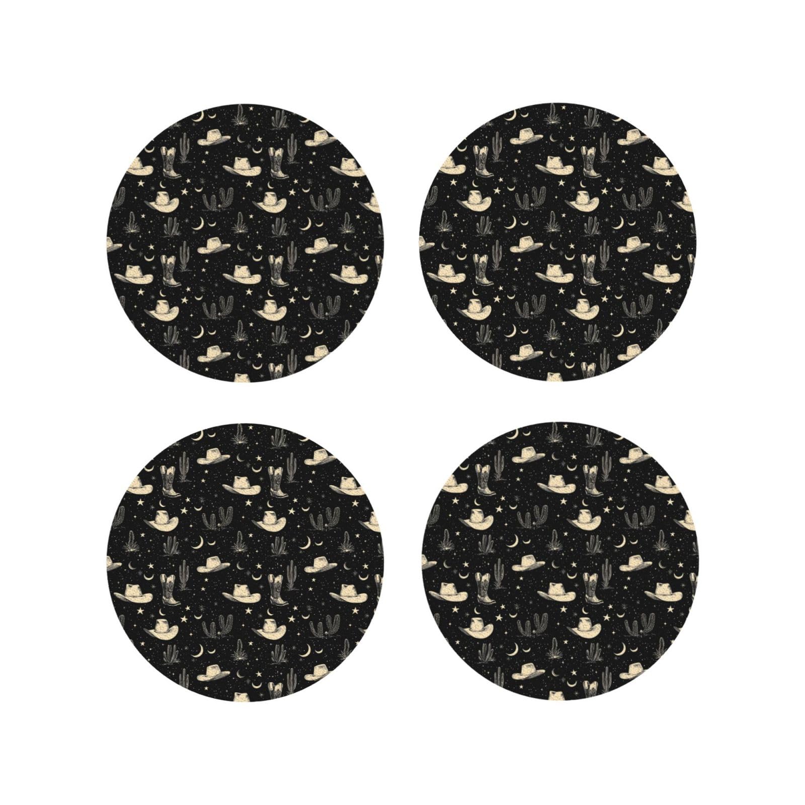 Smazdfxx Women's As Pic Leather Coasters Set Of 4 - Vintage Western Cowboy 1 Print Lightweight Drink Coasters For Desk