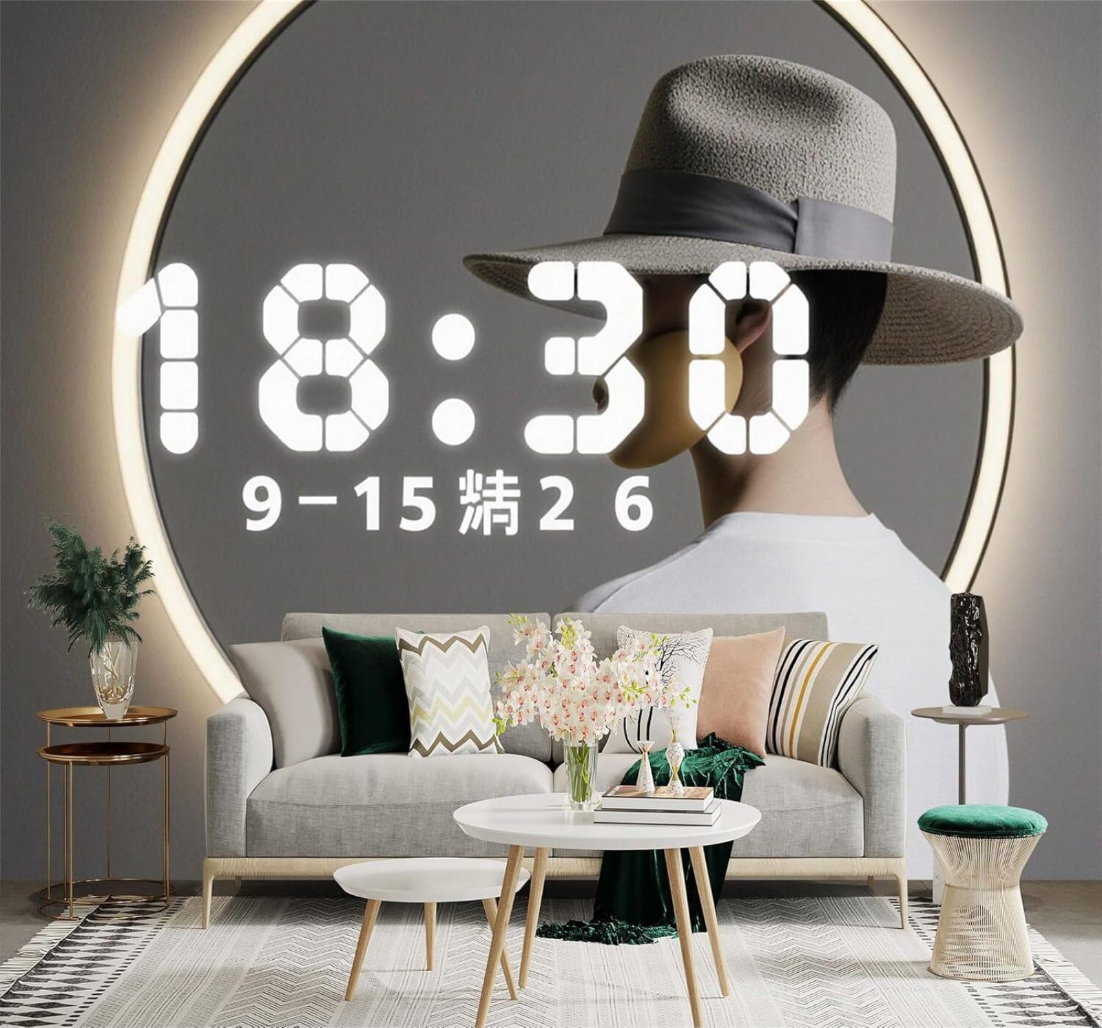 Xlming 300Cm×210Cm(B×H) Abstract People Numbers Clock Art 3D Wallpaper Silky Texture Home Study Office Grey Dining Room Sofa Bedroom Living Room Tv Backdrop-300Cm×210Cm