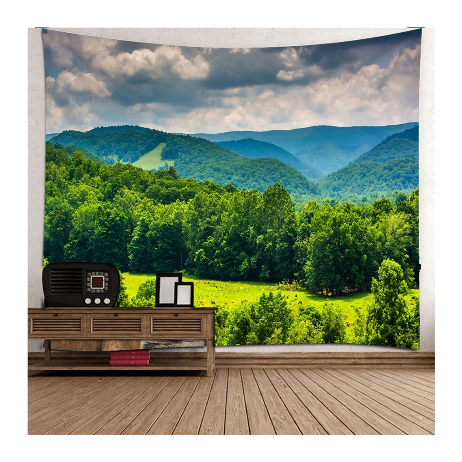 Homxi Wandteppich Klein 260 x 240 CM,Polyester Wall Tapestry Wanddeko Naturlandschaft Grün Wandtuch Psychedelic