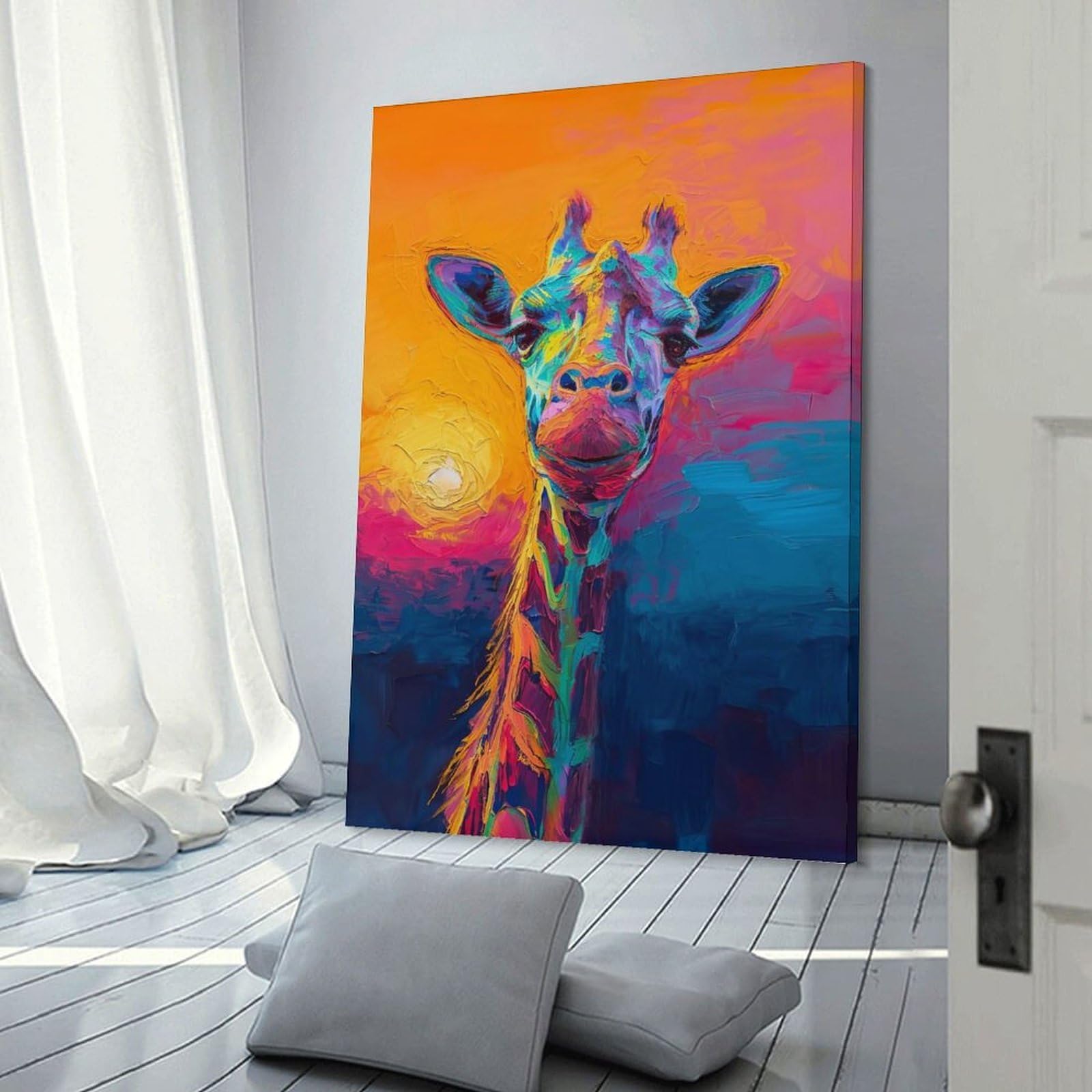 Junmoney Colorful Giraffe Painting Canvas Art Print, 12x18inch(30x45cm), for Bedroom Decor, Cosy Corners Or Studios, A Warm Accent for Relaxed Interiors
