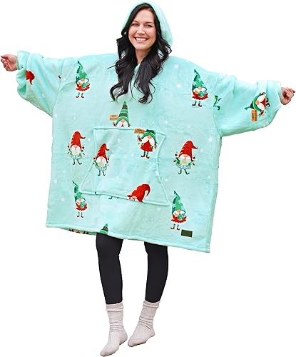 Catalonia Sudadera con capucha de gran tamaño con estampado de elfo navideño, sudadera gigante de sherpa para adultos, hombres, mujeres,