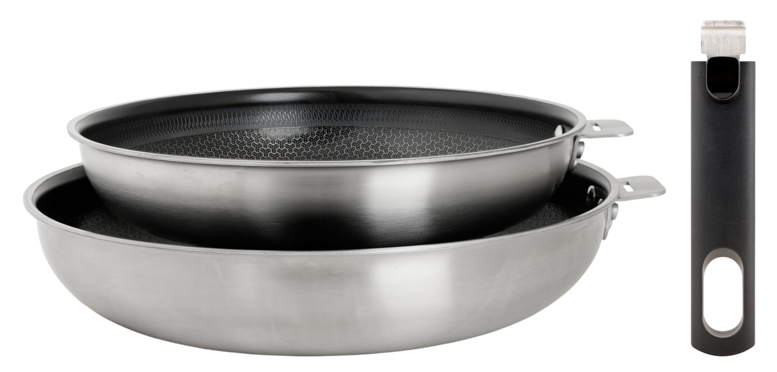 Cosy & Trendy Batterie de cuisine 3 pièces en acier inoxydable 3-PLY, revêtement anti-adhésif sans PFAS, manche amovible, cuisson saine et homogène, tous feux dont induction | Revêtement anti-adhésif sans PFAS, Manche amovible, Cuisson saine et homogène,