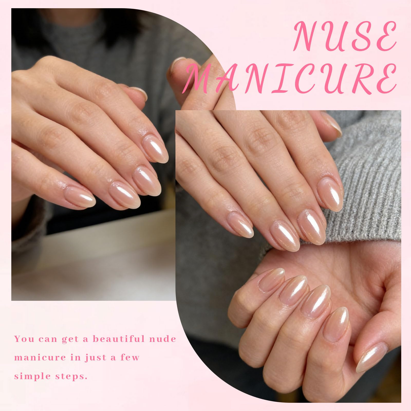 Press On Nails Zestaw 24 krótkich sztucznych paznokci w kształcie migdałów z chromowanym odcieniem chromu, efektem lustra i perłowym połyskiem, do eleganckiego użytku na co dzień