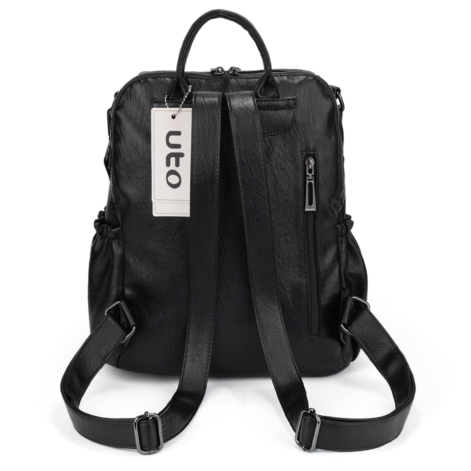 UTO Damen Rucksack PU Washed Leder Modischer Multifunktionsrucksack mit Quastendesign Lässige Schultertaschen Frauen Tasche mehres Kompartiment Schule Schulrucksack Damen-Rucksackhandtaschen - 5