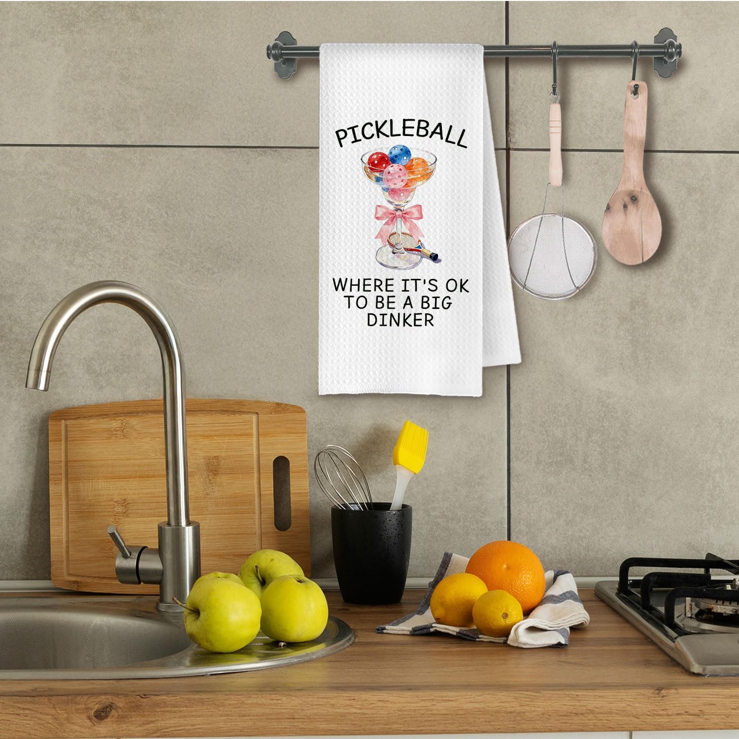 Pink Bow Cocktail Pickleball Kitchen Towels Decorative, Gifts for Pickleball Lovers Players, Cocktail Lover Gifts Dish Hand Tea Towels for Kitchen Bar Cart, 16x24 Inch
