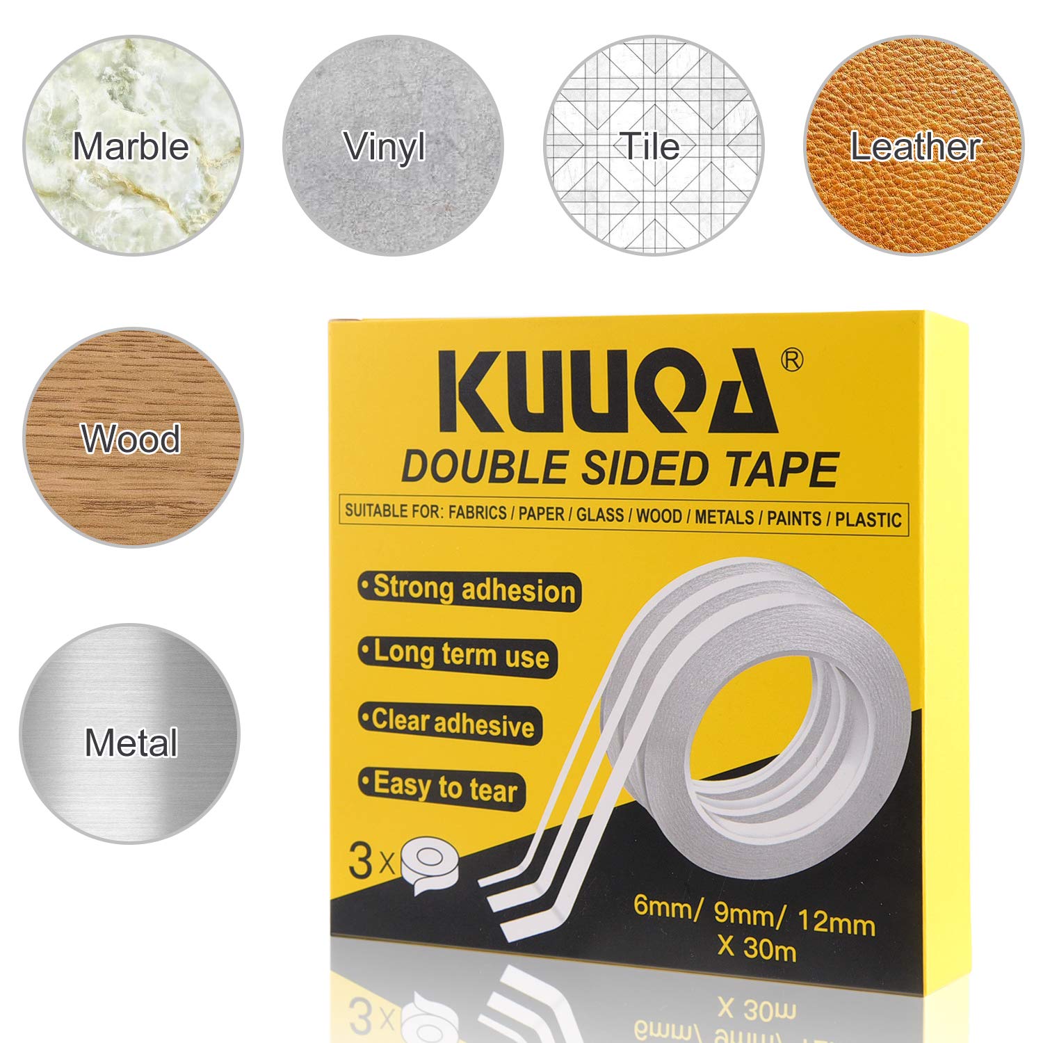 Kuuqa 3 Rolls Double-Sided Adhesive Tape, Strong Adhesive Tape For