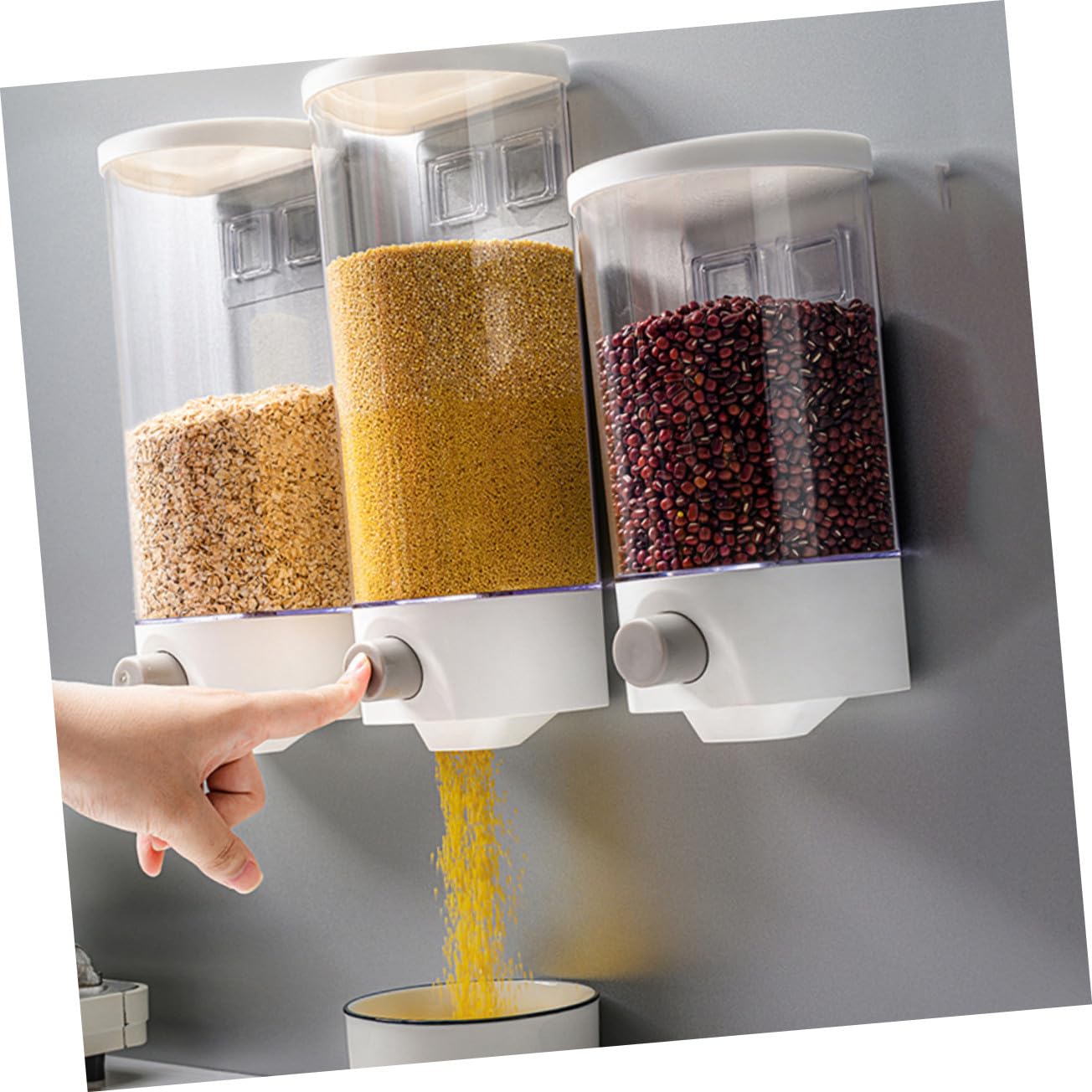 Contenedores para Guardar Polvo y Cereales, 2 Piezas de Abs Capacidad de 1.5l y 1l, Montados en Pared Sistema de Dispensado por Presión para Cocina