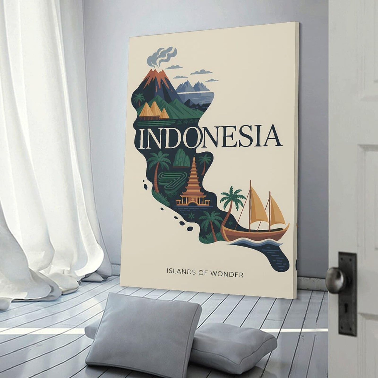 Junmoney Frame-Style-10 Home Decor Wall Art Indonesia Islands Of Wonder Travel, 16X24inch(40X60cm), For Flats, Guest Rooms Or Compact Rooms, Wall Decor With Flexible Room Appeal