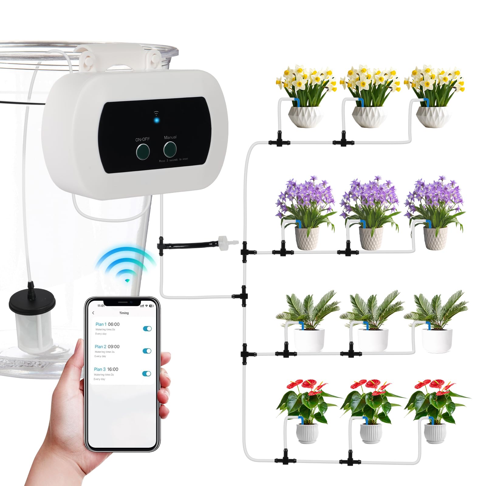 WiFi Automatisches Bewässerungssystem, App-Fernbedienung Selbstbewässerndes Tropfbewässerungssystem-Set für Topfpflanzen, Gartenbewässerung für Urlaub und Ferien