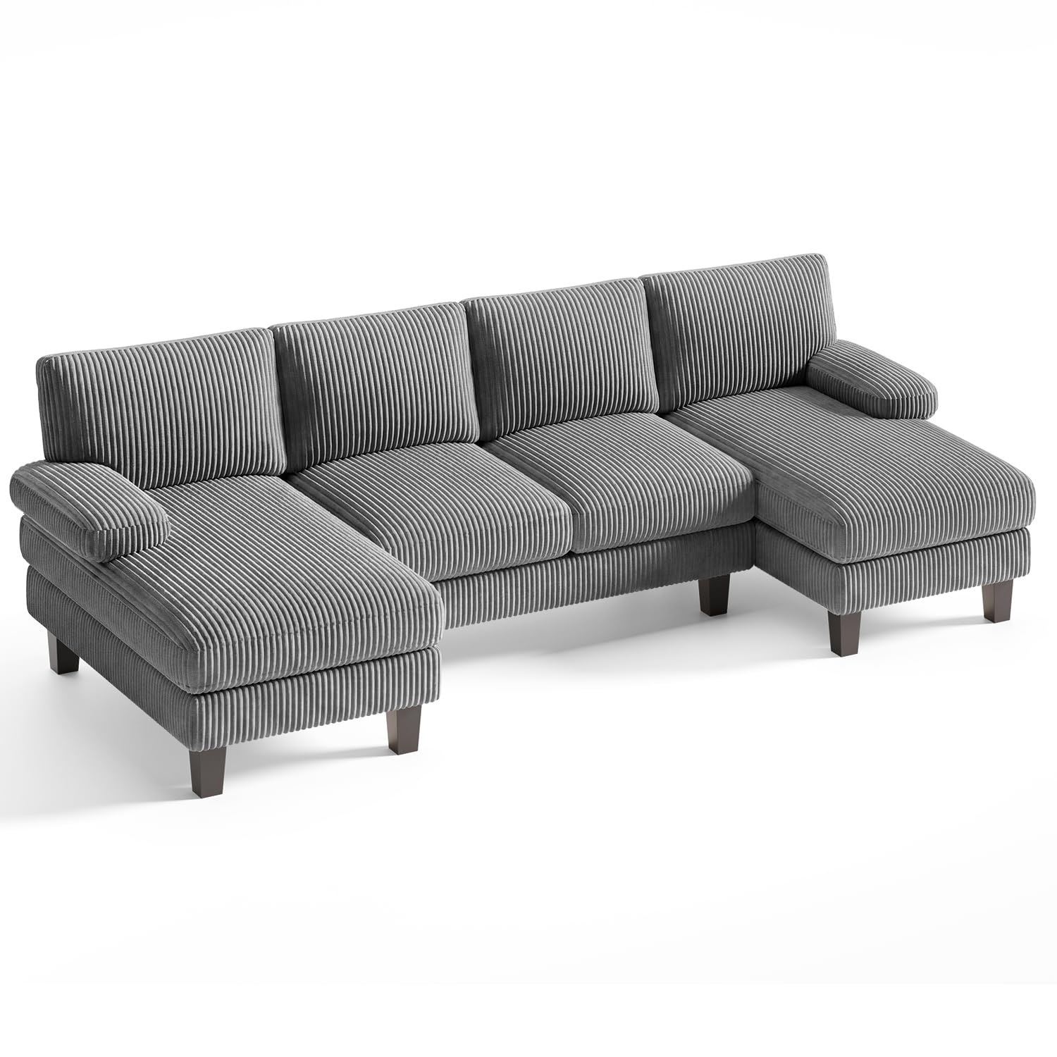 Xbro Sofa 4-osobowa w kształcie U, duża sofa rogowa do salonu, z materiałem sztruksowym, ciemnoszary, wymiary 270 x 122 x 86 cm
