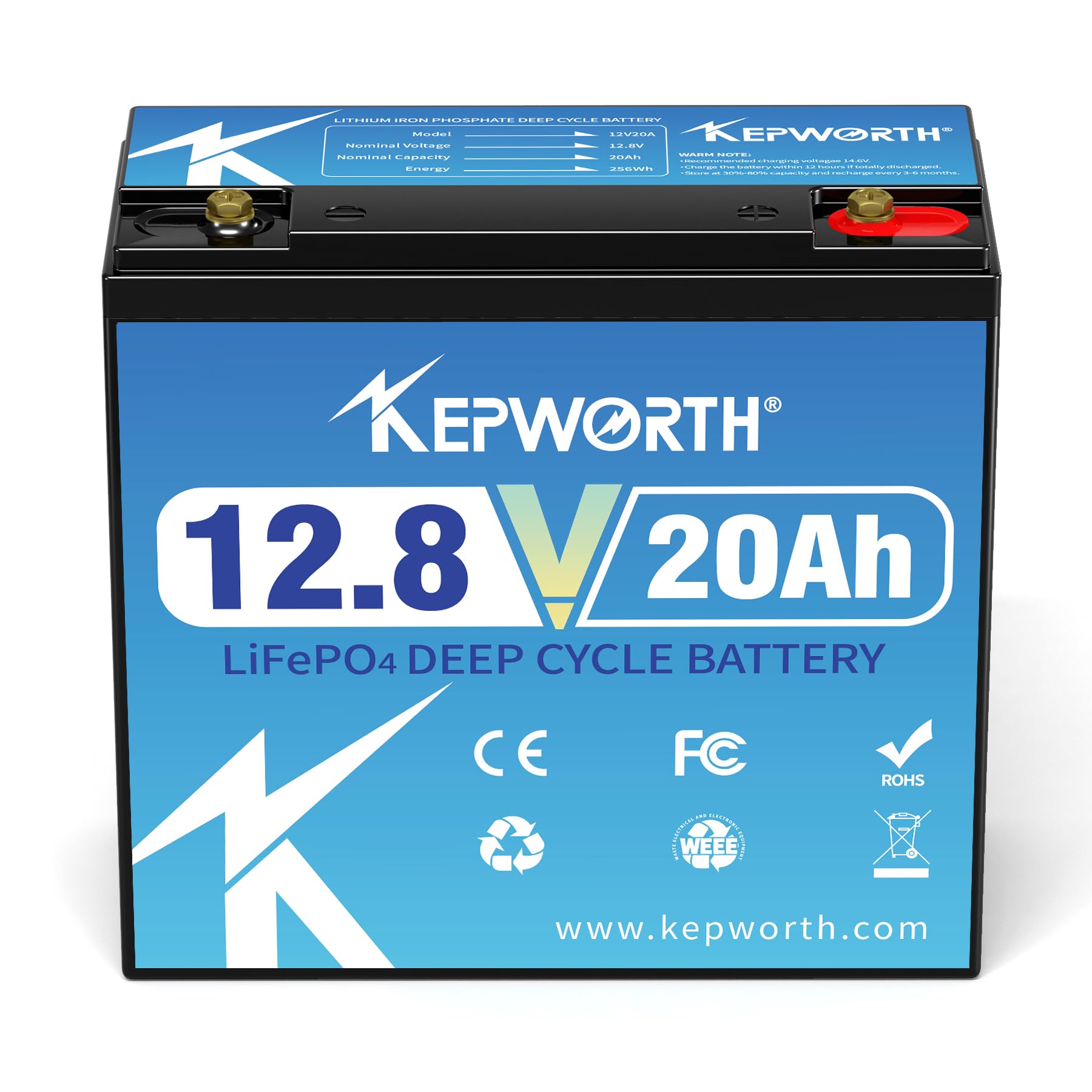 12.8V 20Ah LiFepo4 Battery， Deep Cycle Rechargeable Lithium Batteries with 20A BMS, Perfect for Backups, Camera, Ride on Toys, Alarm System, Camping