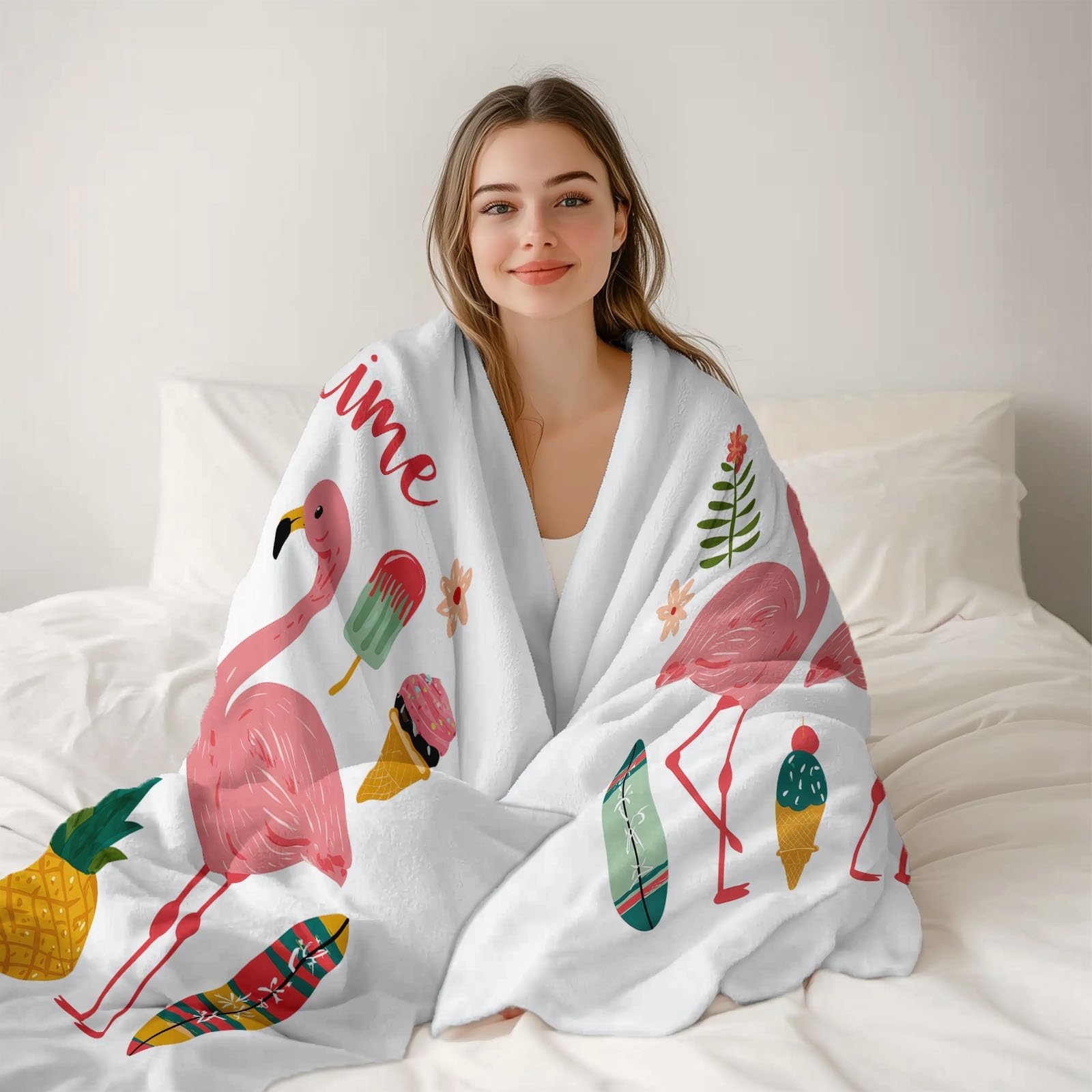 Kocyk Flamingo: świeży i niemowlęcy miękki polar na sofę pojedyncze podwójne różowe puszyste ciepłe zimowe koce polarowe dla dzieci dorosłych 220 x 240 cm