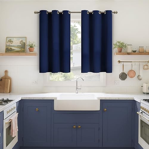 Miniatura 4 de YoungsTex Cortinas opacas cortas de 40 pulgadas de largo para cocina, con aislamiento térmico y ojales, cortinas de oscurecimiento de habitación