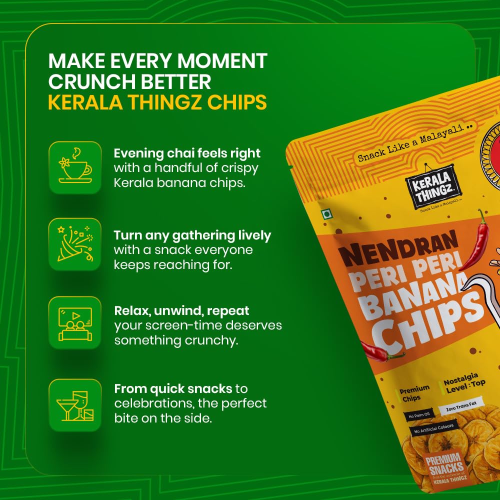 Kerala Thingz Peri Peri Banana Chips (100g) + Tapioca Chips (80g) | Combo 180g | Traditional Kerala Snack | Premium, Crunchy & Healthy | No Palm Oil, No Preservatives, Gluten Free, No Added Sugar, No Artificial Colours 1