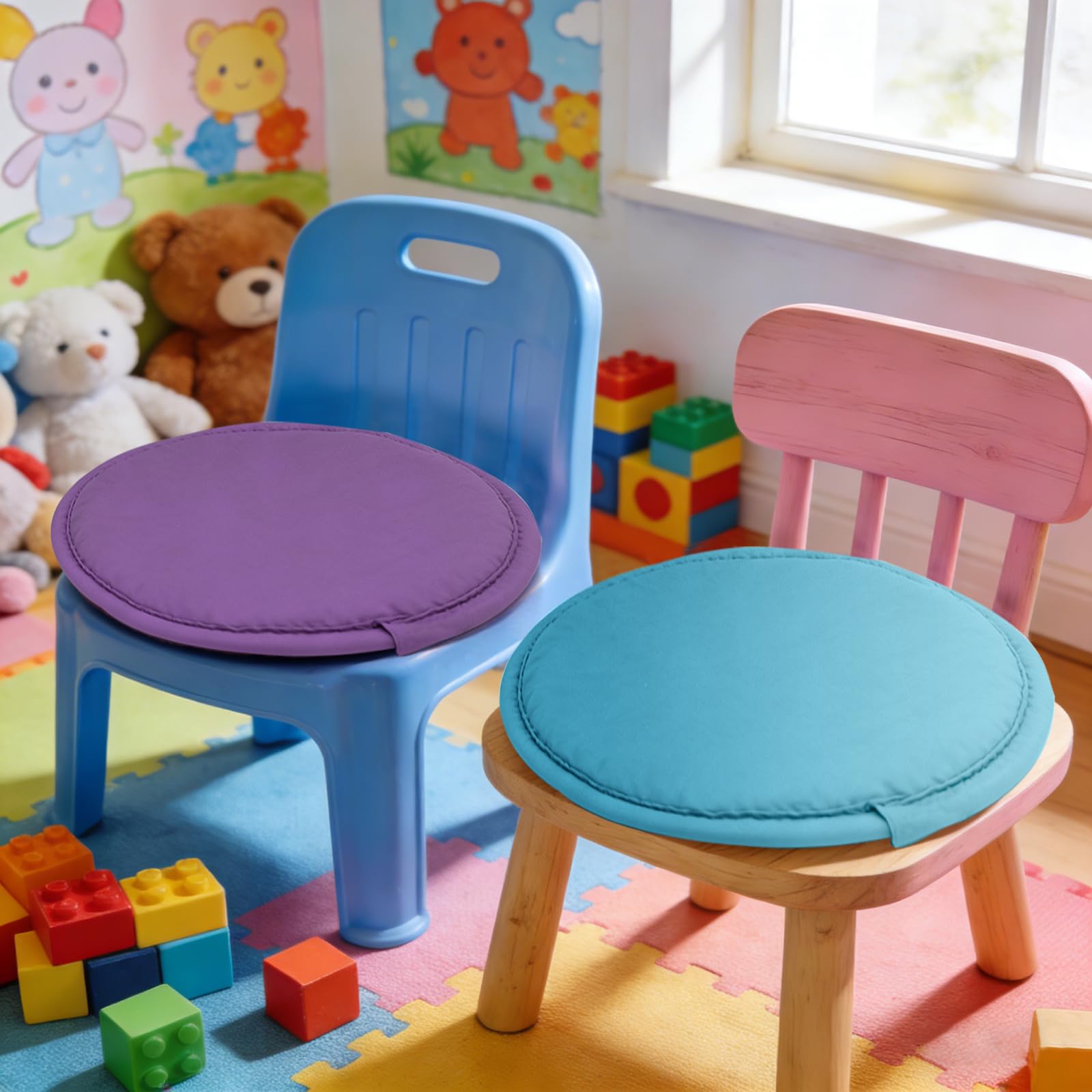 Lot de 20 Coussins de Sol Ronds 30cm – Galettes Siège Empilables en Polyester & Éponge 18mm, 10 Couleurs, Tissu Respirant sans Odeur, Chambre Enfant Maternelle Classe Flexible