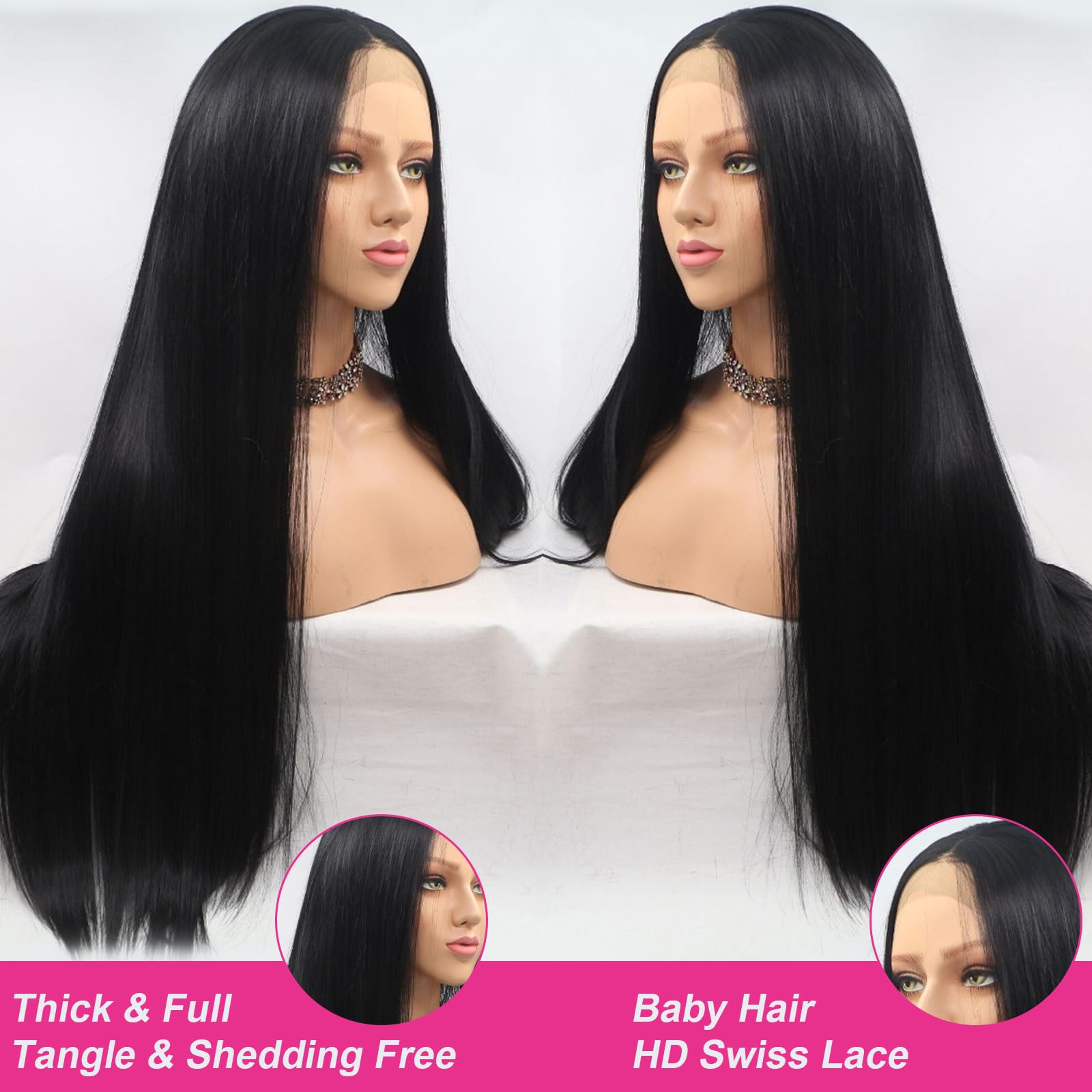 Amazon.com : GLOWNINA 28 Inch Straight Lace Front Wigs Human  display picture 1