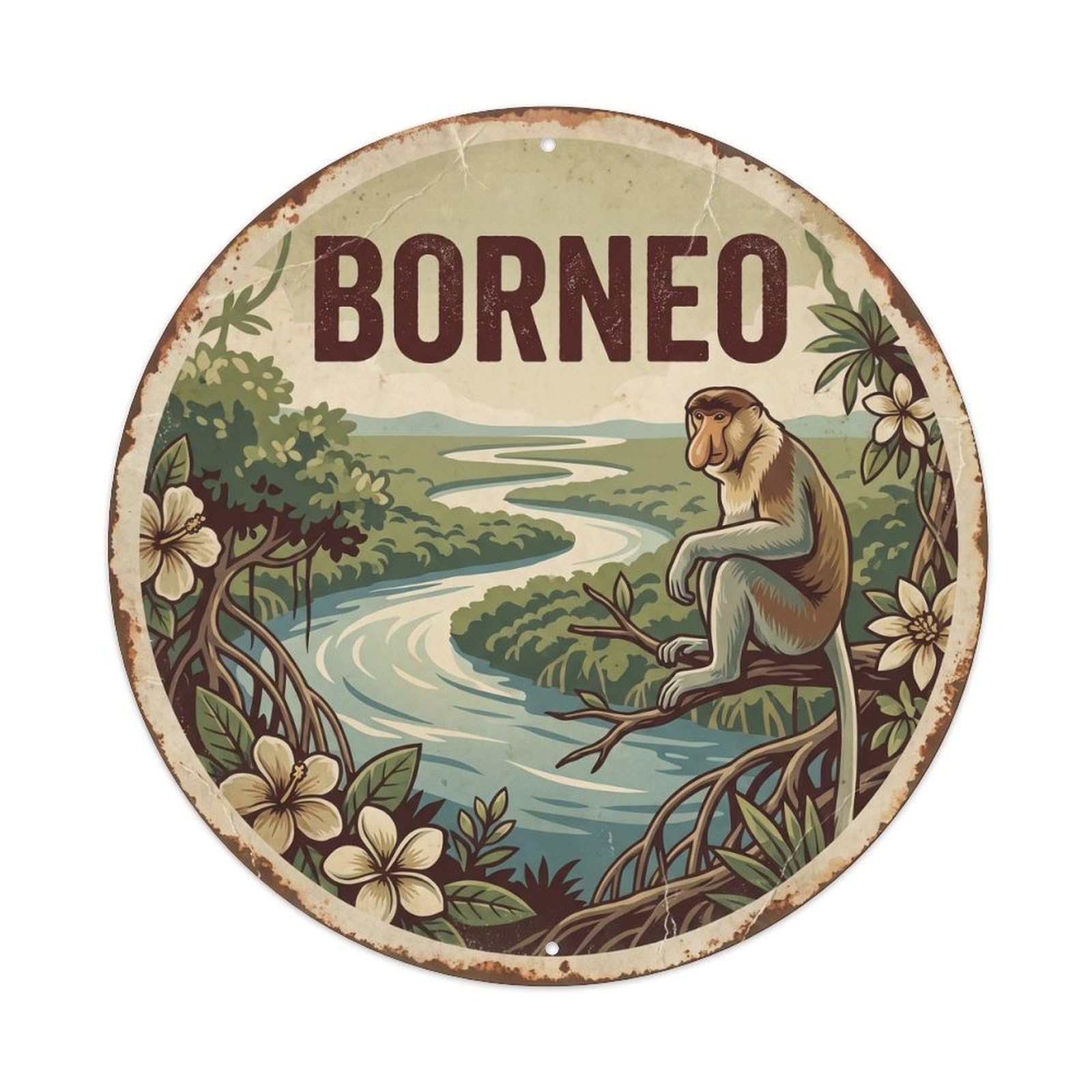 Borneo Proboscis Monkey River Delta Metal Tin Sign