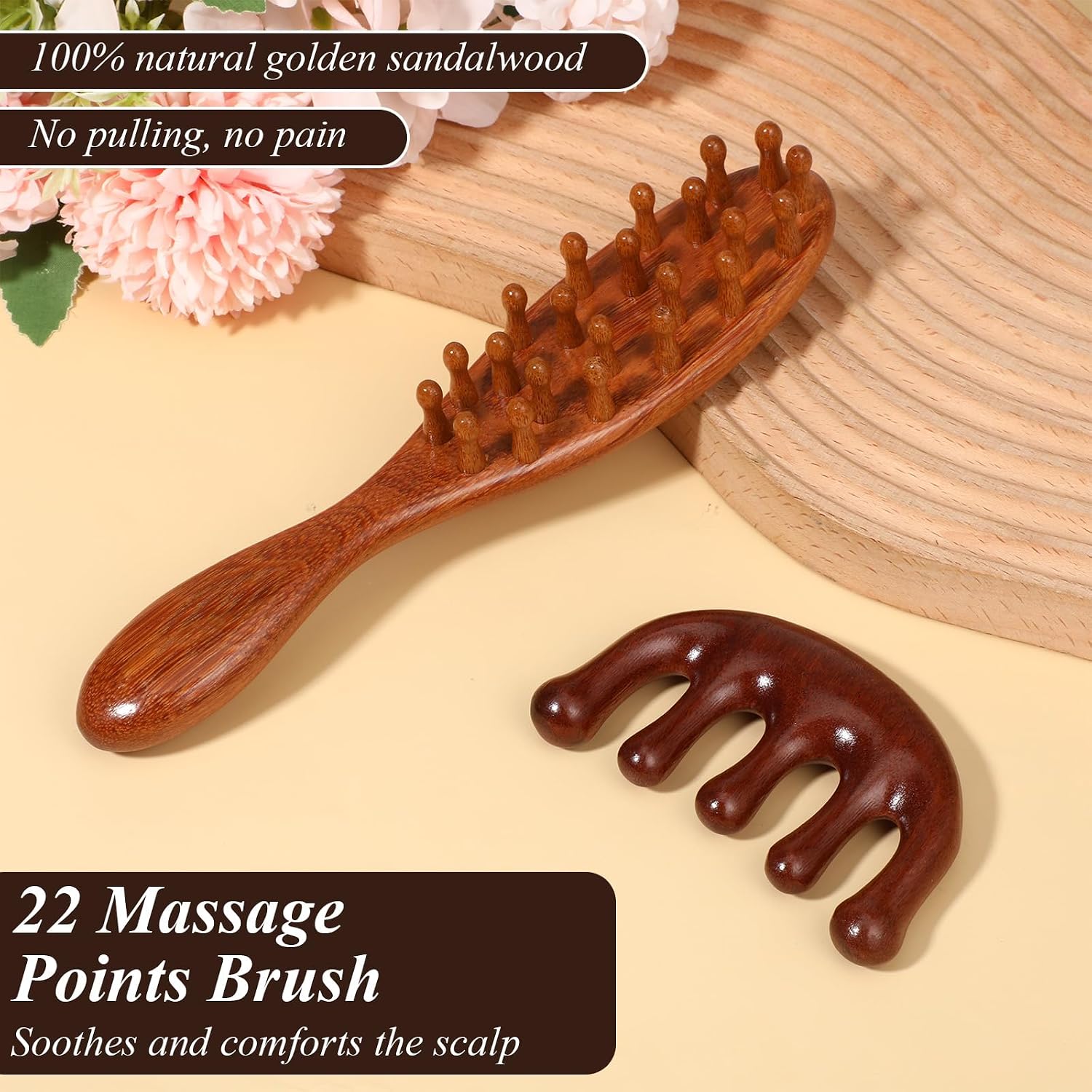2 Pack Loc Brush, Wooden Scalp Massager Comb, Loc Brush Wide Tooth Comb for Dreads Dreadlocks Hair Massage Combs Gua Sha Combs