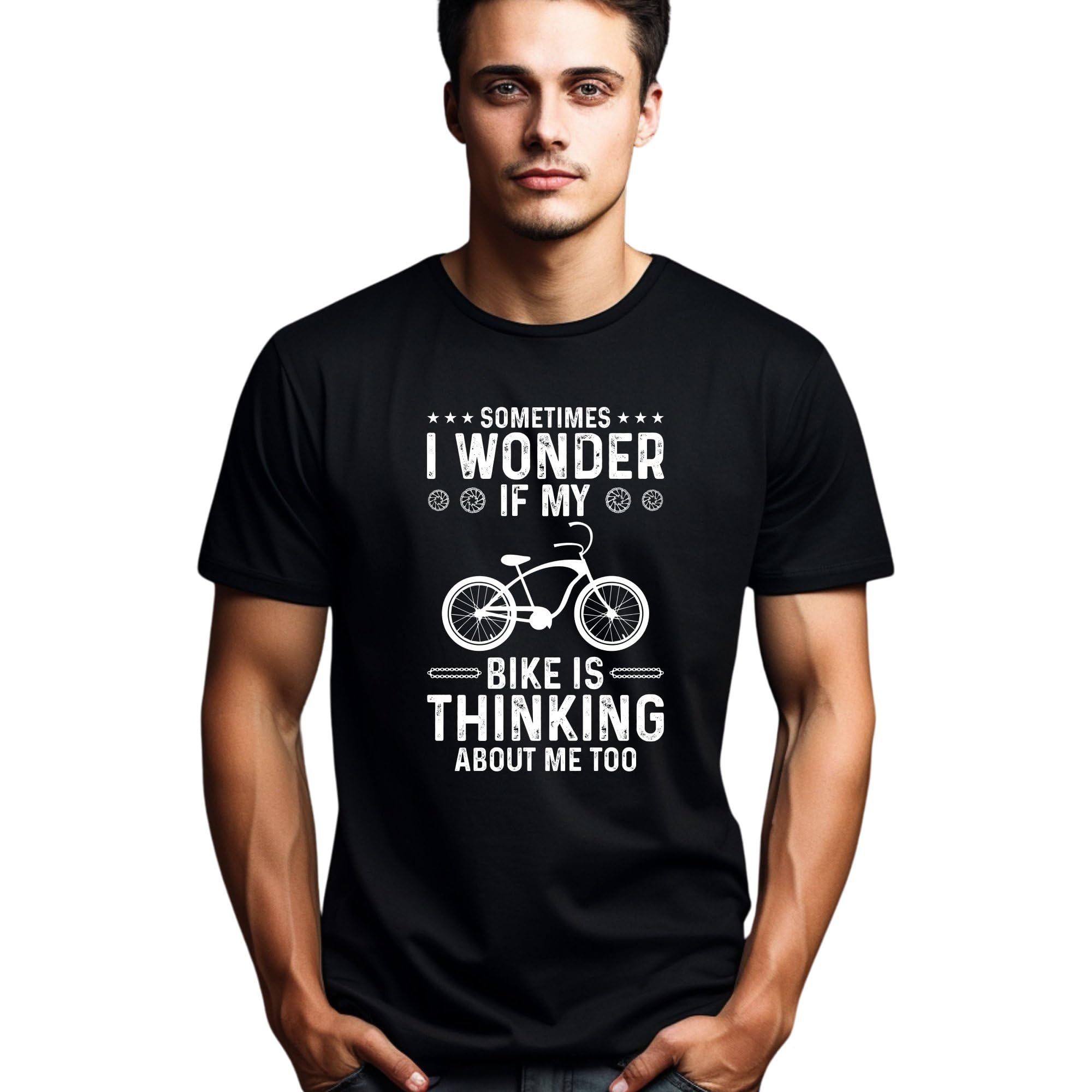Seek Buy LoveFunny Cycling T-Shirt, Sometimes I Wonder If My Bike Thinks of Me, Casual Bike Lover Tee, Unique Cyclist Gift, Unisex Graphic Shirt