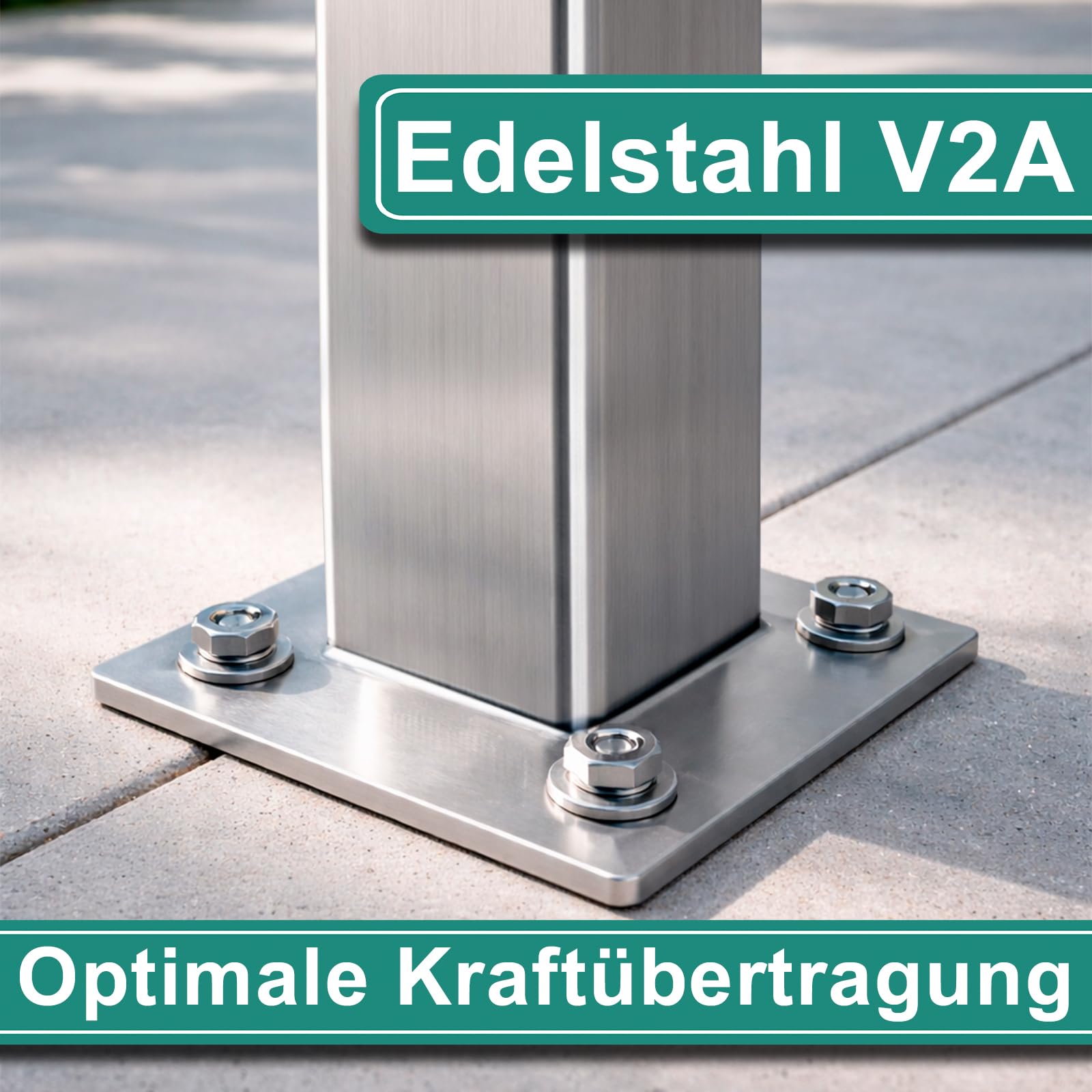 PRIOstahl Bodenanker mit Rändelung Bodenplatte Bodenhülse Ankerplatte x 4 Stück 4-loch Platte für Rohre & Pfosten (Ø 40x40x2mm) zur Verankerung Geländerbau Treppen Balkon Rostfrei aus Edelstahl V2A