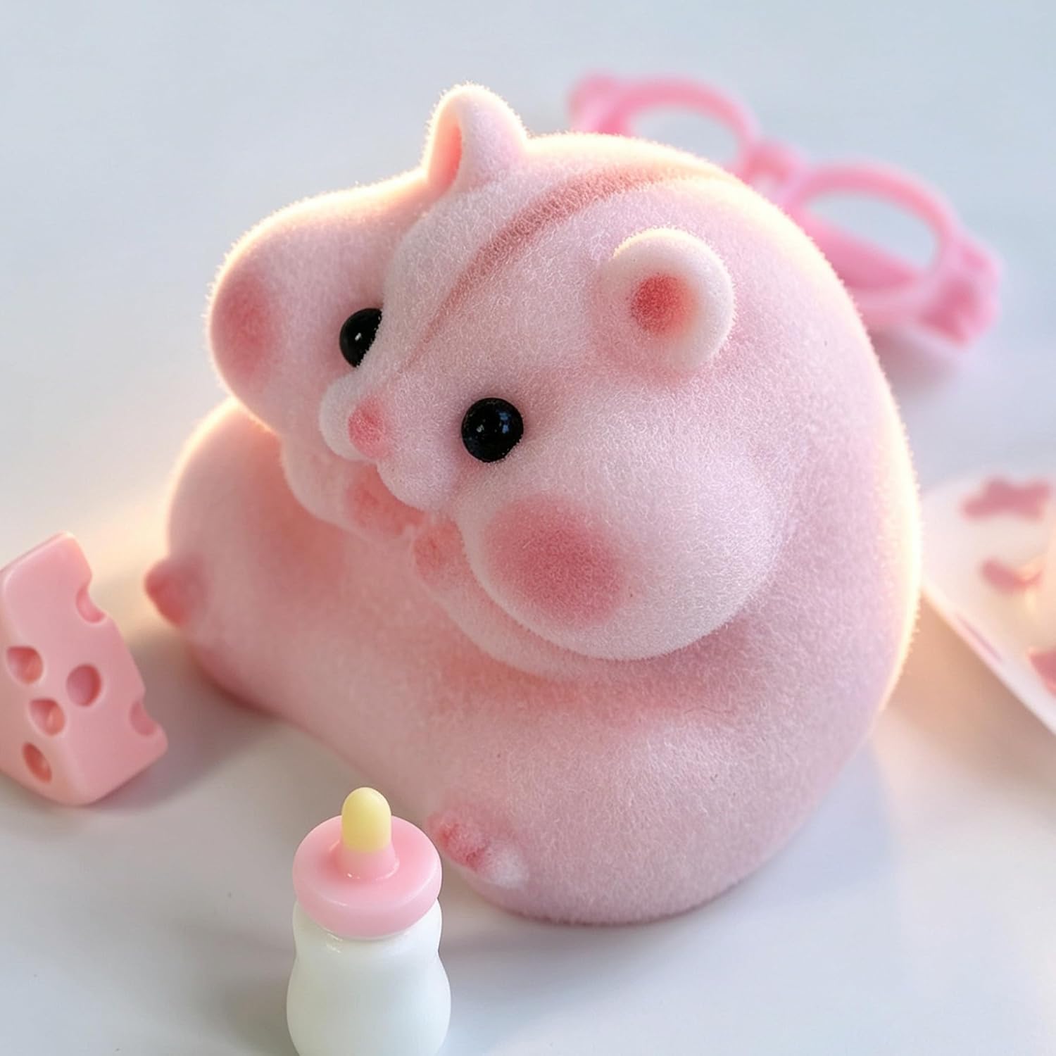 Handmade Taba Squishy Hamster Toy, Cute Squishy Hamster Fidget Toy, Realistic Hamster Toy, Soft Silicone Mochi Furry Toy, Stress Relief Gift for Adults & Kids, Sensory Anxiety Plushie (Pink)