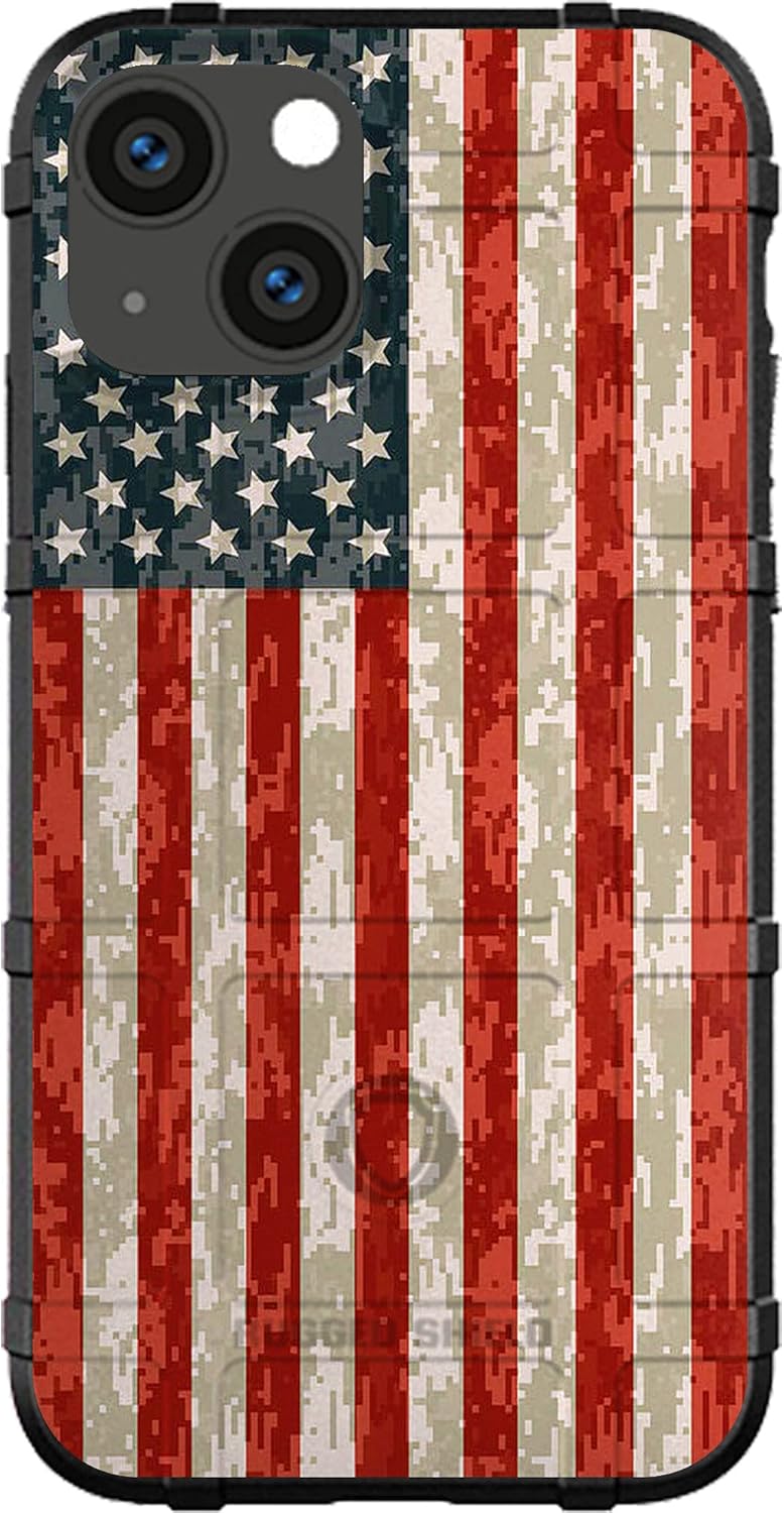 EGO TACTICAL Limited Edition Rugged Shield case Compatible with iPhone 14 [6.1" Screen] Printed in The USA USA Digital Camouflage Flag Reversed