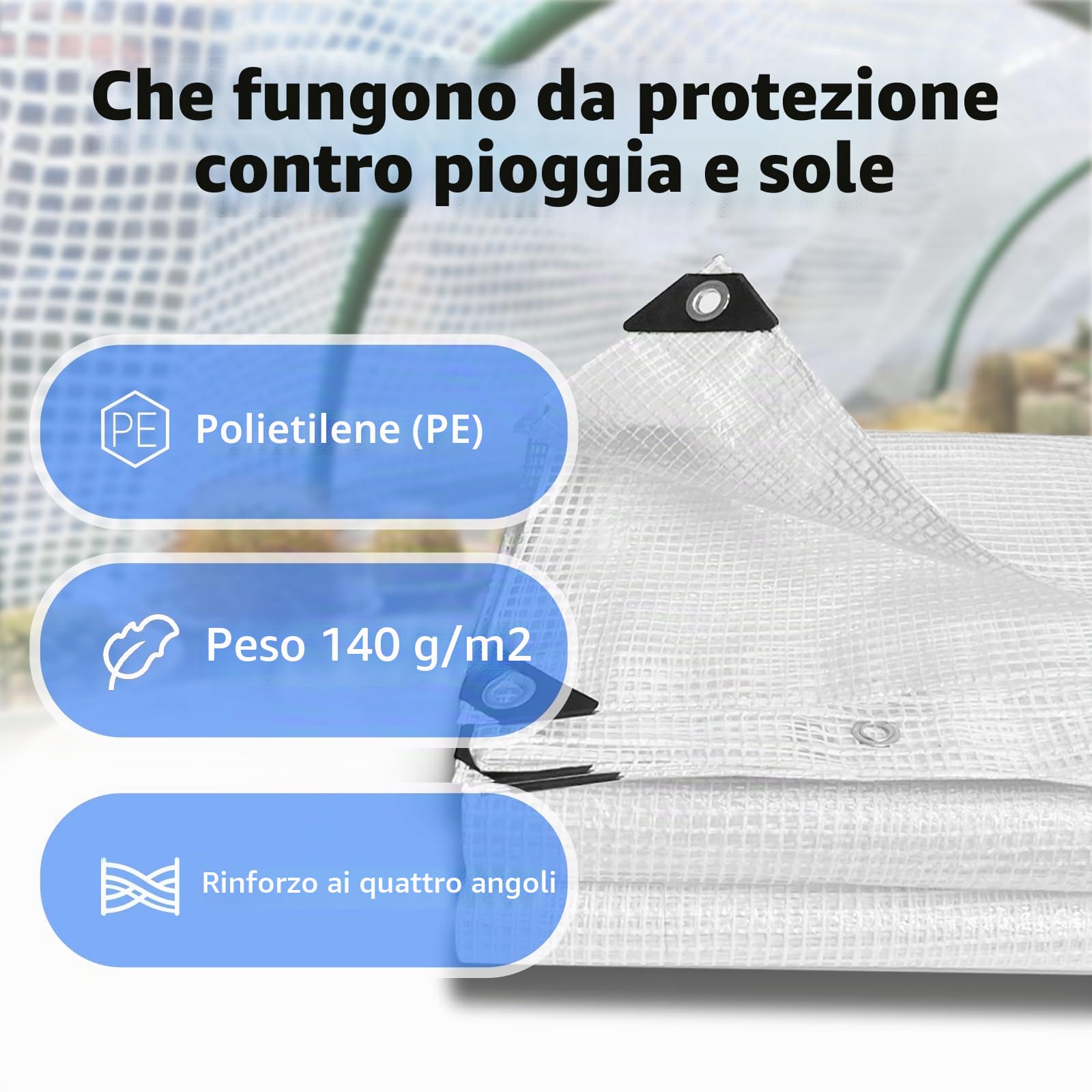 Telo impermeabile 2x4m, resistente all'inverno, 140g/m², trasparente, con occhielli per piante, mobili, barca, camion, legna da ardere