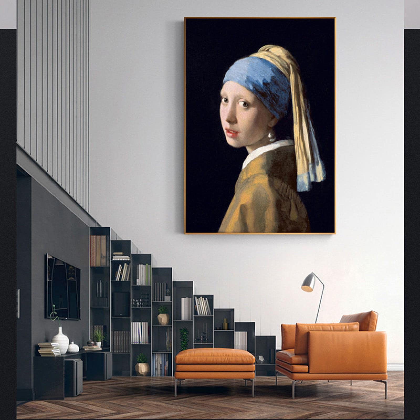 書道と絵画のコレクションがマウントされているリビングルームオフィス 