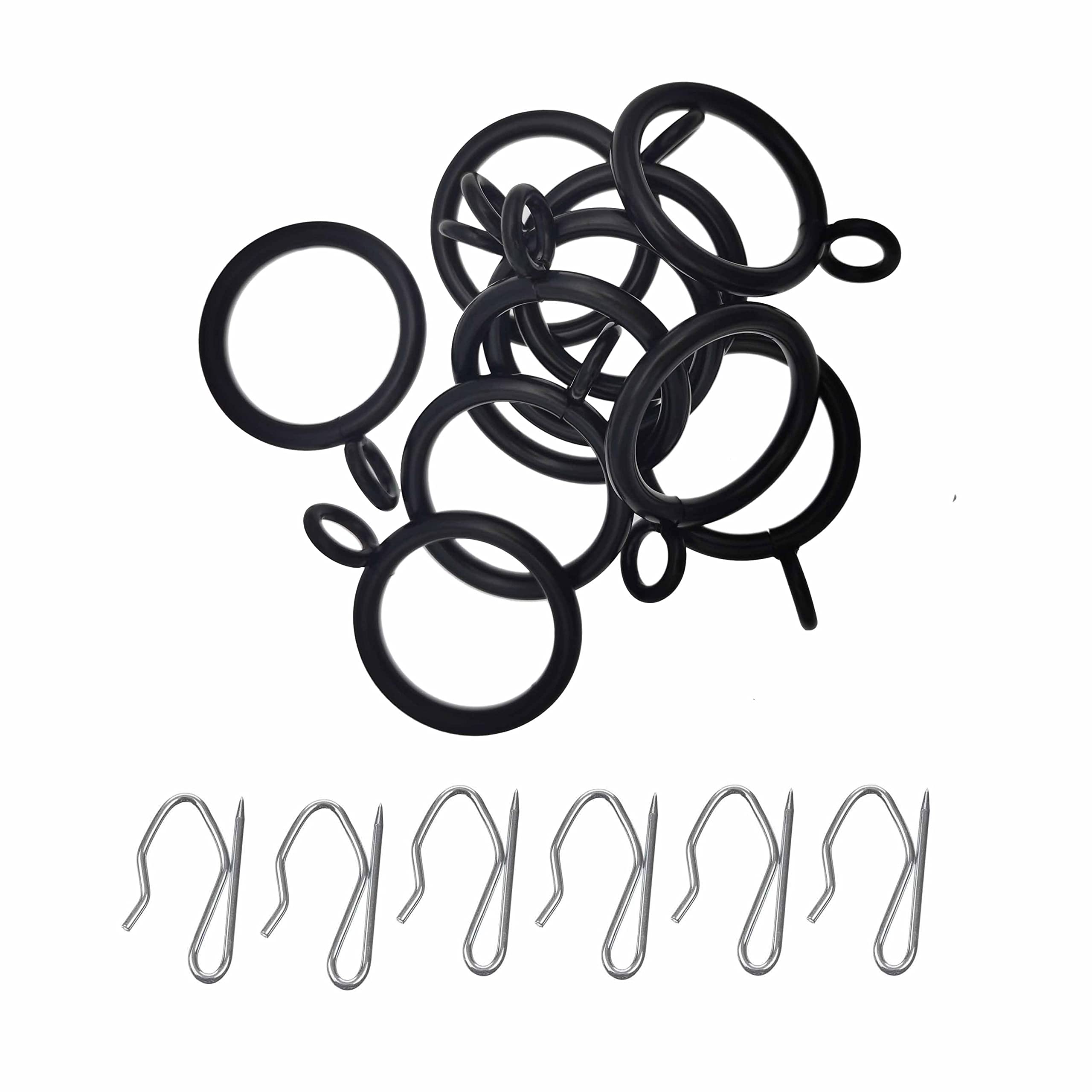 Pack De 18 Anneaux à Rideau Fer Noir 1-1/2" + Crochets - LINENS GALLERY