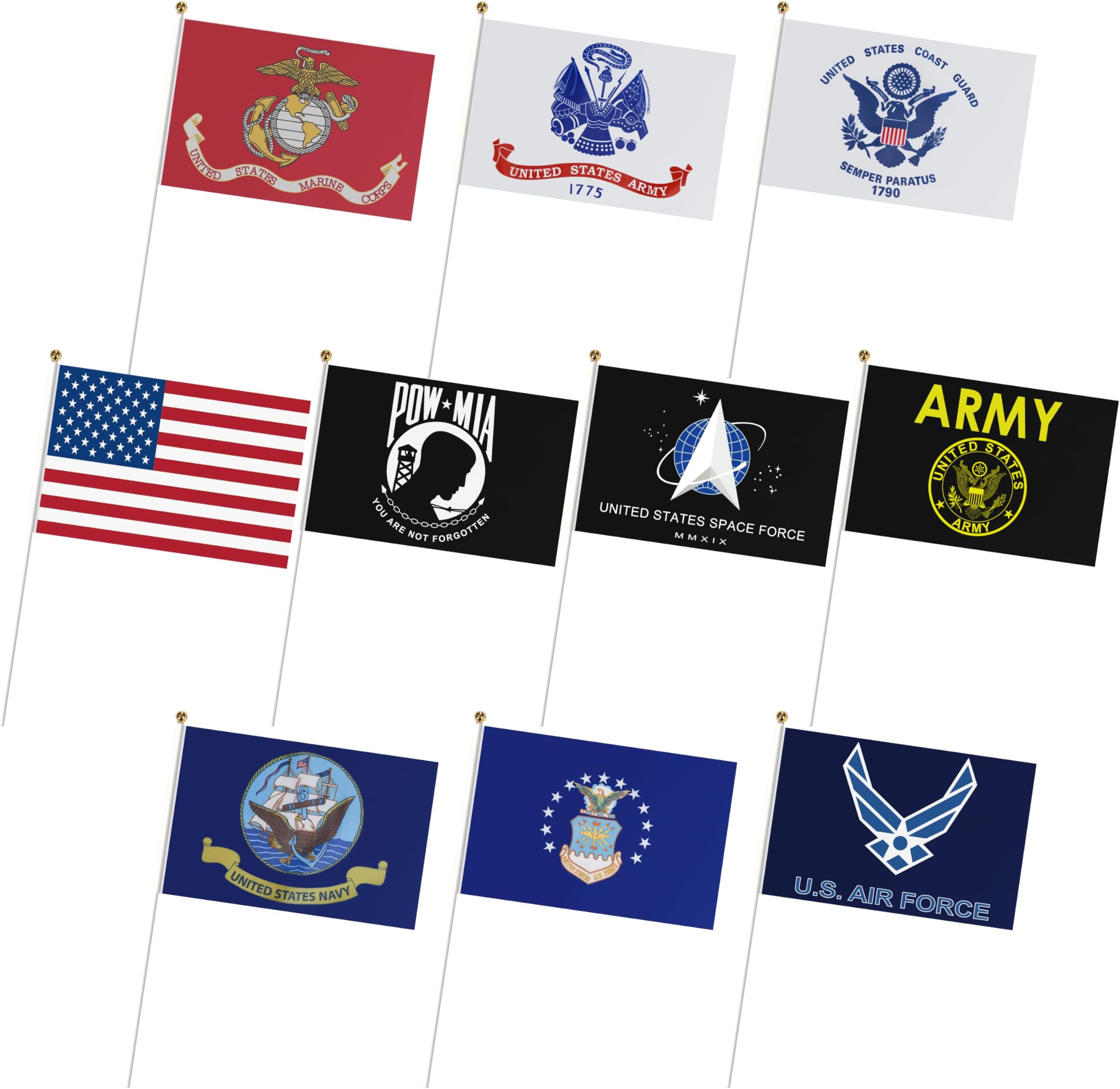 Military Flag Set Small Mini Army Armed Forces Hand Held Flags on Plastic Stick for Memorial Day,Veterans Day,5x8 Inch,20 Pack