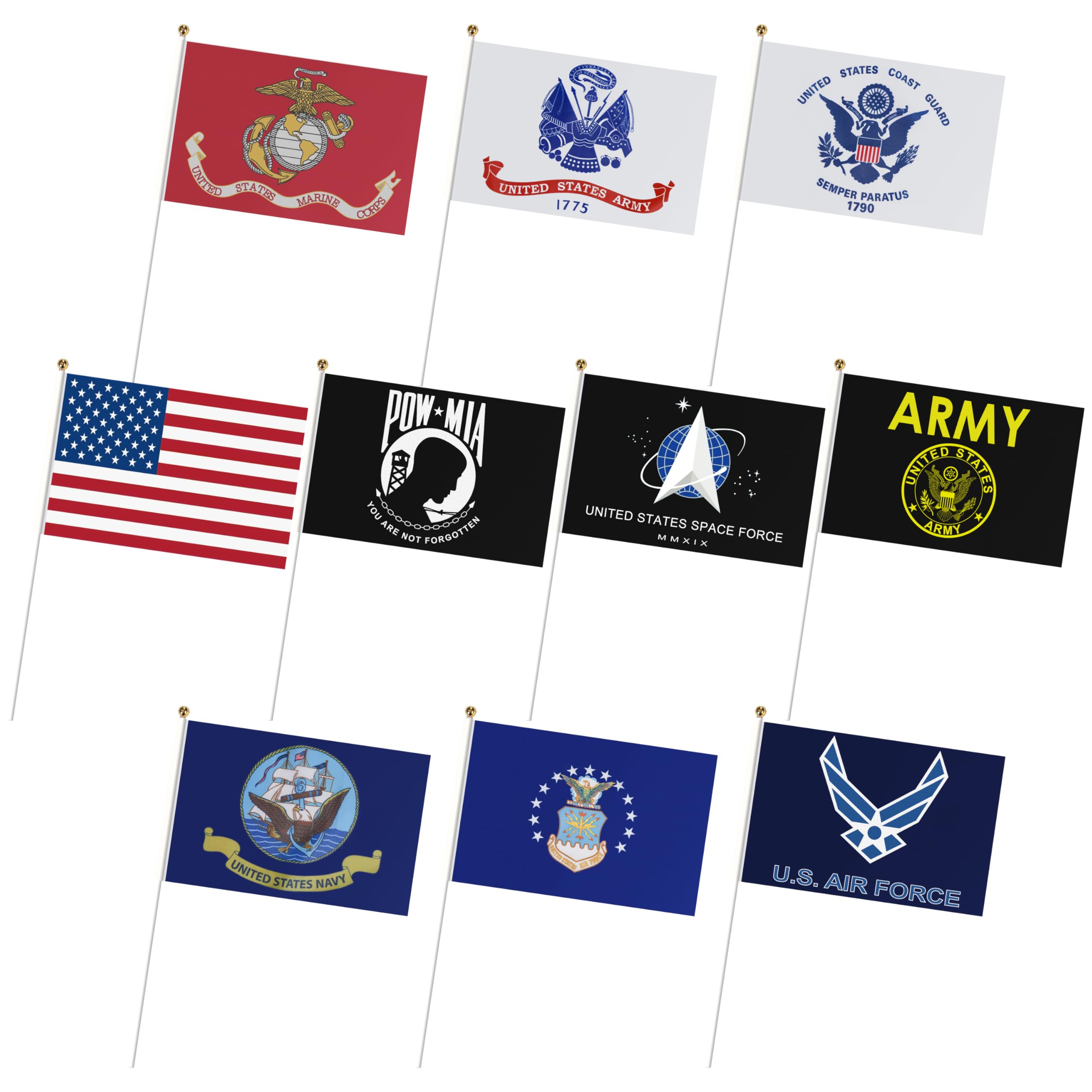 Military Flag Set Small Mini Army Armed Forces Hand Held Flags on Wooden Stick for Memorial Day,Veterans Day,5x8 Inch,20 Pack